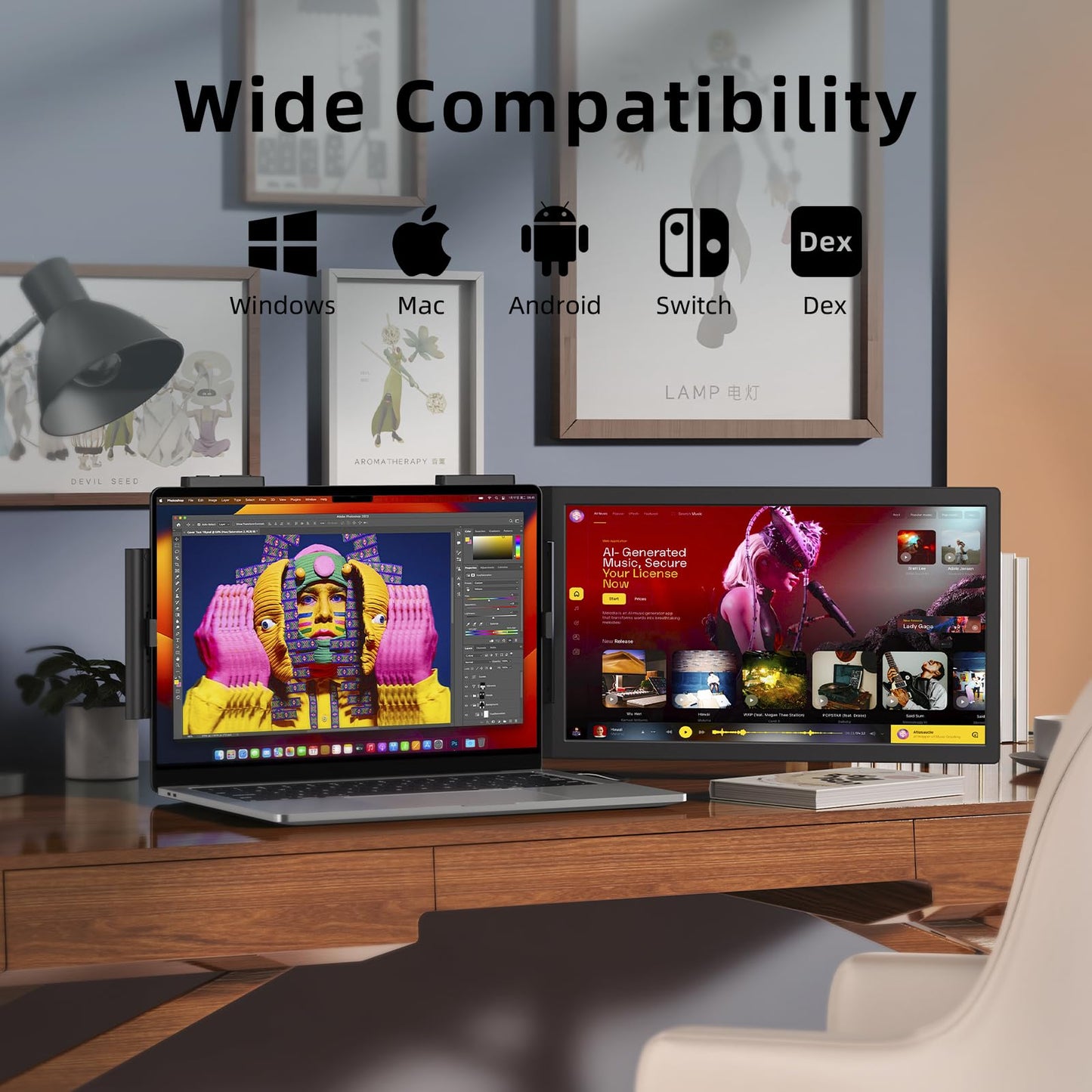 MAGICRAVEN Laptop Screen Extender, 14" 1080P IPS Portable Monitor Travel Monitor for 14-16.5" Laptops with USB-C/HDMI Port, Plug and Play Attachment Screen for Windows/Mac/Android/Switch/PS5/Xbox