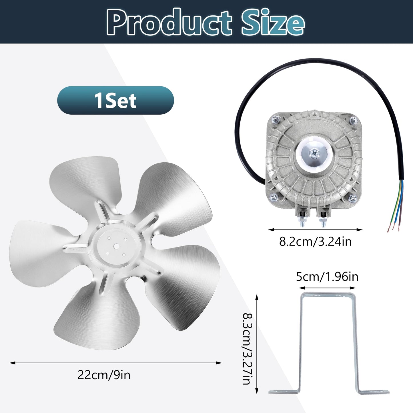 APFM-101E YZF10-20 10W Refrigerator Condenser Fan Motor 115V 60Hz 1500RPM, Universal Refrigeration Cooling Replacement Motor with 9 Inch Aluminum Fan Blade & Mounting Base