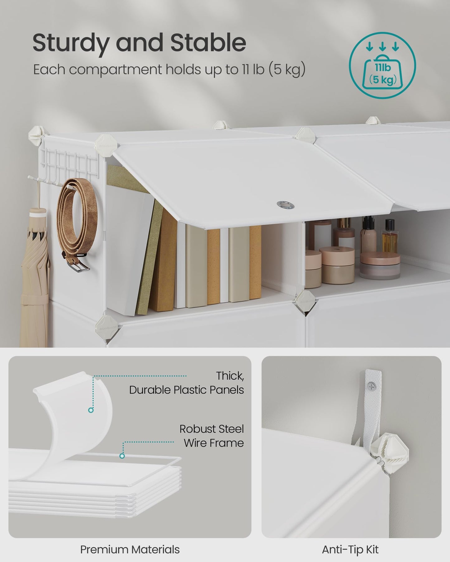 SONGMICS Shoe Rack Organizer, 8-Tier Shoe Storage Cabinet for Closet and Entryway, Holds 32 Pairs of Shoes, Adjustable, Cloud White ULPC034W03