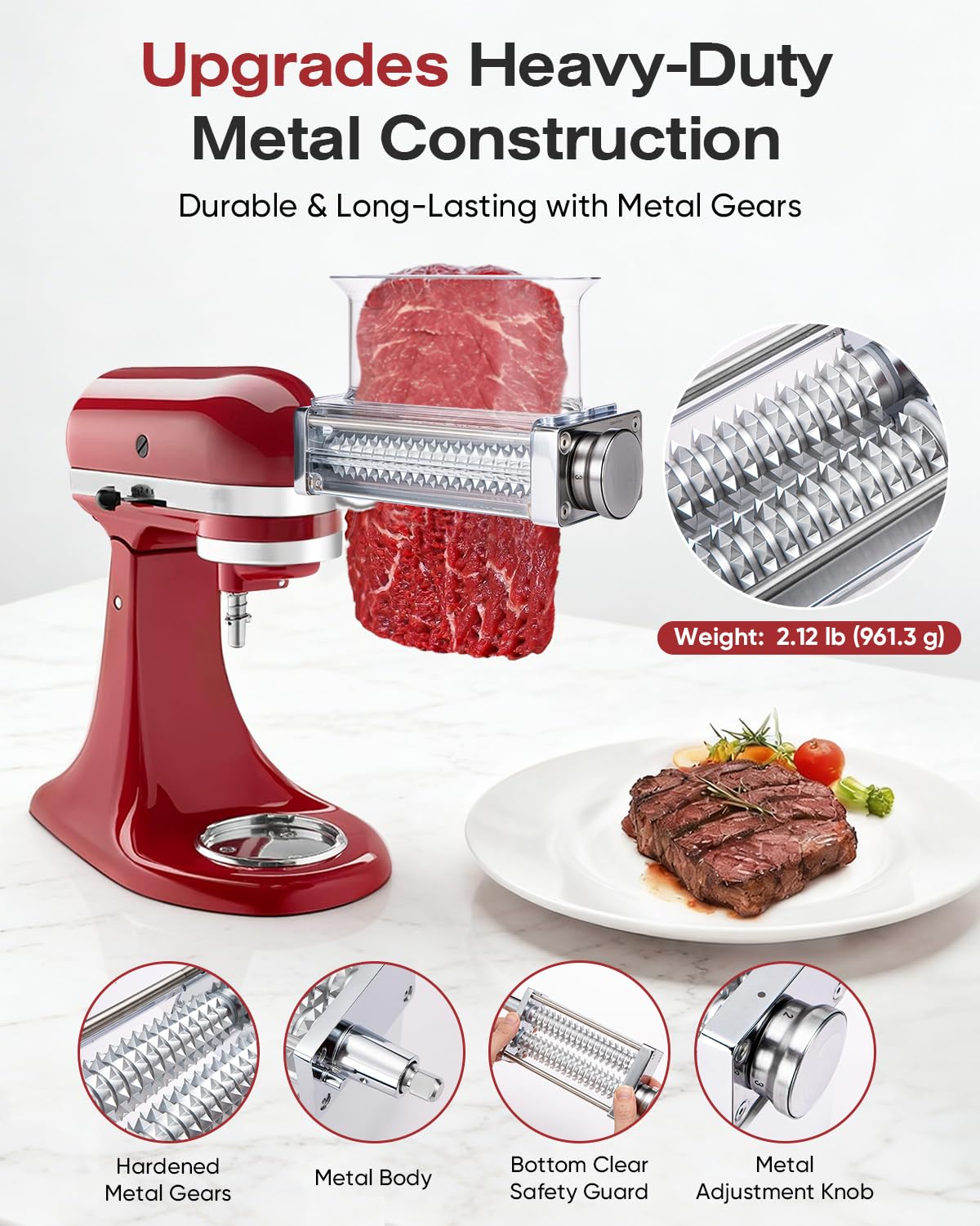Adjustable Meat Tenderizer Attachment for KitchenAid Stand Mixers 3 Thickness Settings with Wide Metal Wheel & Tall Chute Meat Tenderizer Tool (meat tenderizer)