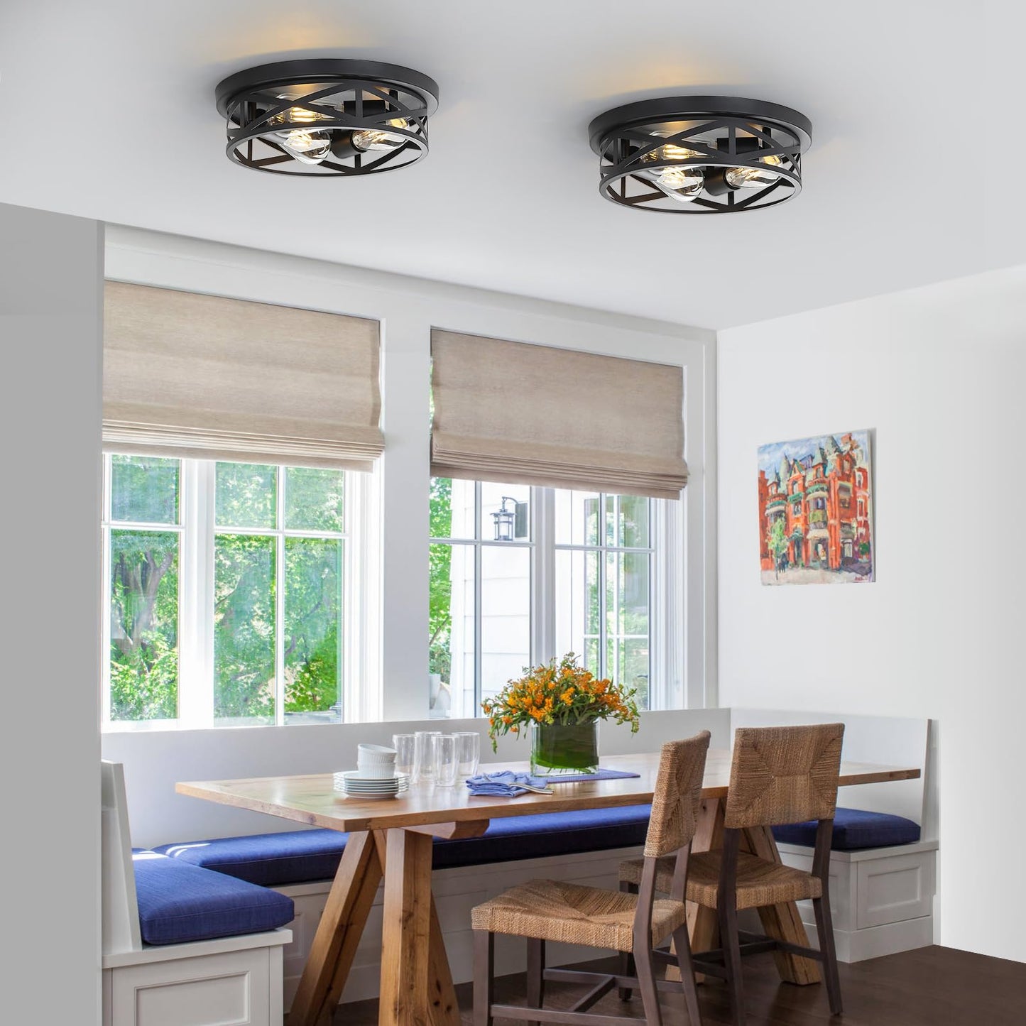 piano7797 13 inch Black Flush Mount Ceiling Light Fixtures,3-Light Modern Hallway Light Fixtures Ceiling, Black Lights Fixture Ceiling Mount for Farmhouse,Kitchen, Bedroom (1 Pack)