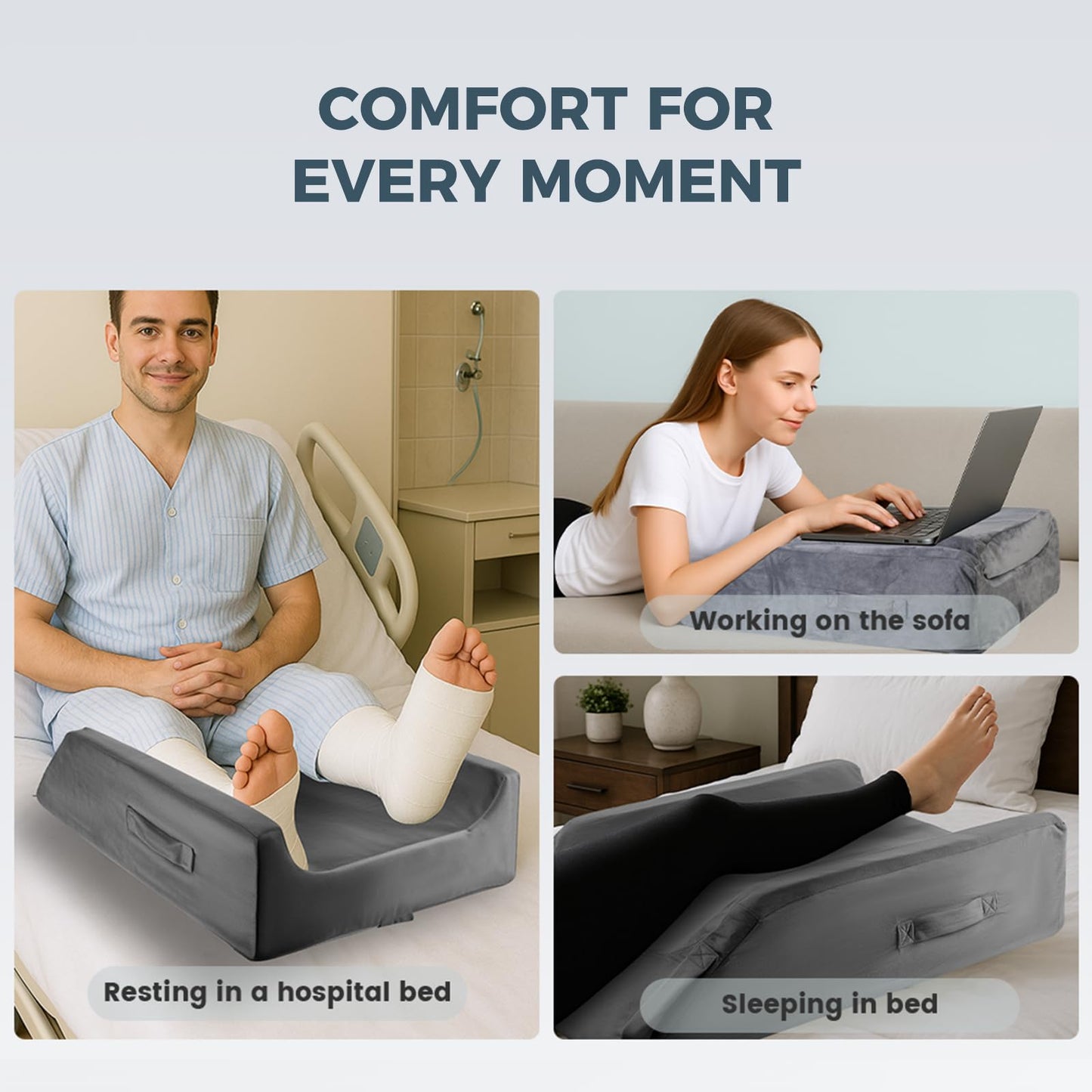 CIVJET 3-Height Adjustable Wide Leg Elevation Pillows for After Surgery or Sleeping, Memory Foam Support for Both Legs, Knee & Ankle Wedge for Swelling & Circulation, Removable Washable Velvet Cover