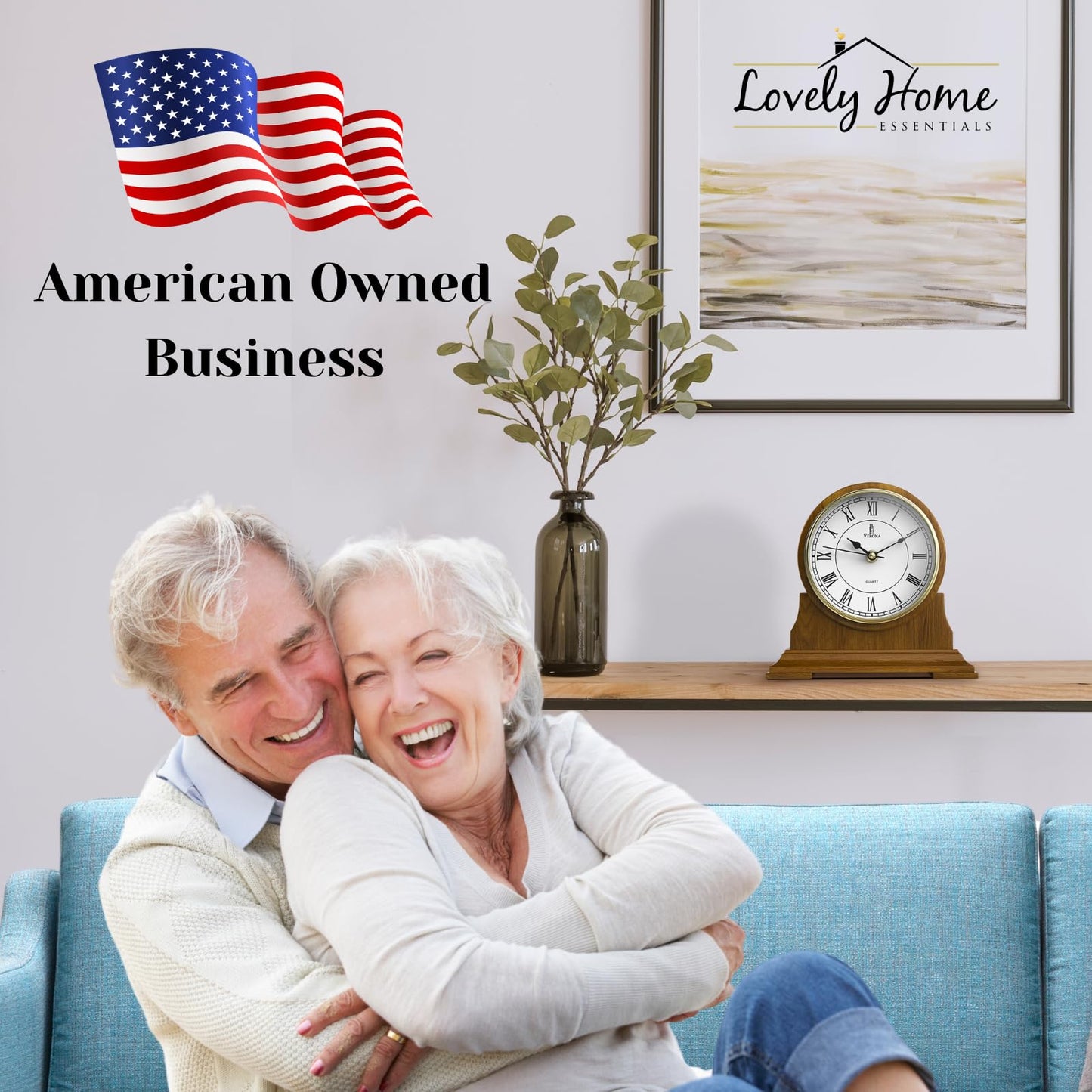 Mantel Clock for Living Room - Decorative Wood Mantle Clock Battery Operated - Silent Wooden Mantle Clock for Living Room Decor Above Fireplace Mantel, Office, Table, Shelf & Home Décor Gift 9x8.5