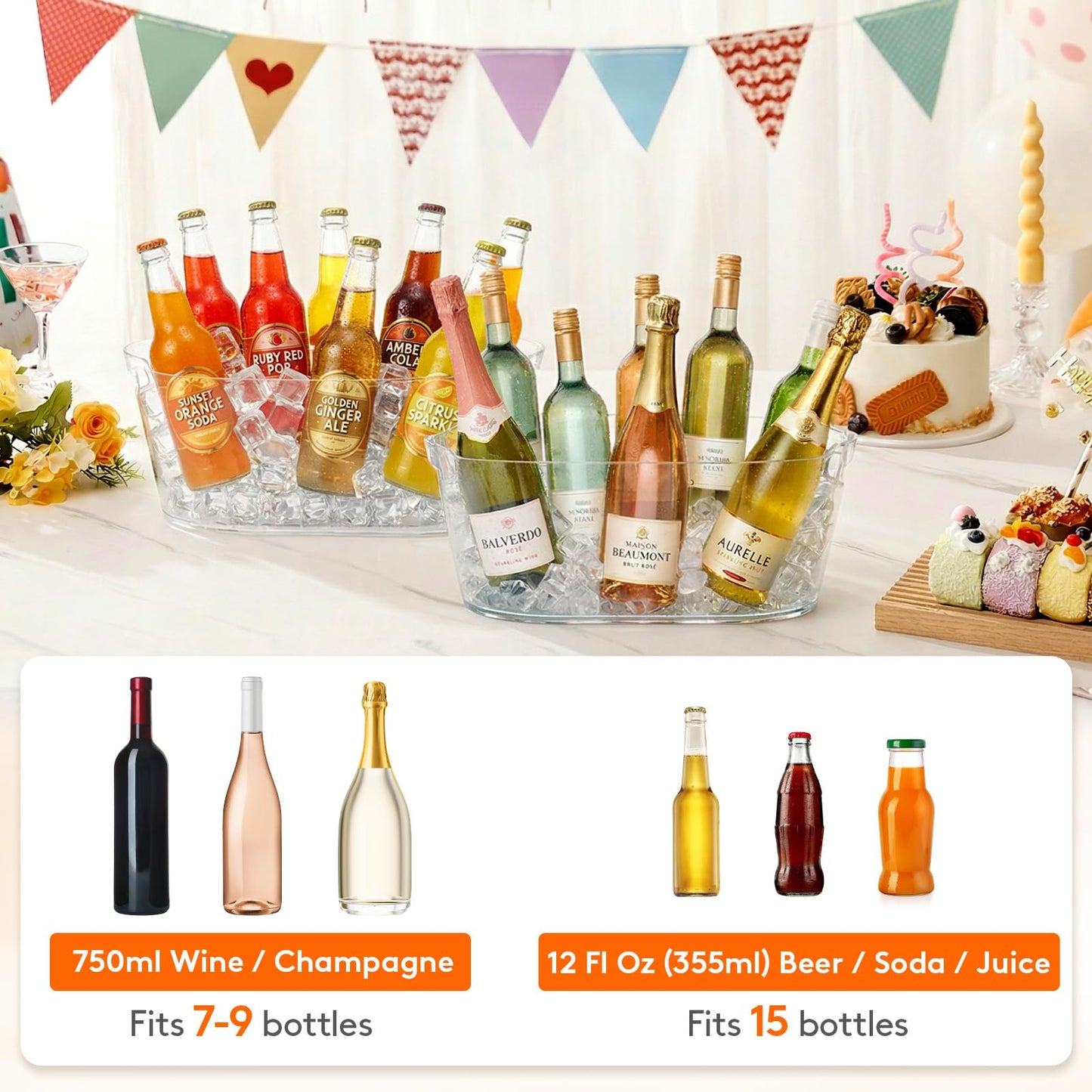 Lifewit 11.5L Ice Bucket for Parties, Large Plastic Drink Cooler for Champagne Wine, Beer, Clear Beverage Tub for Mimosa & Cocktail Bar, Portable Chiller for Party Hosting & Serving