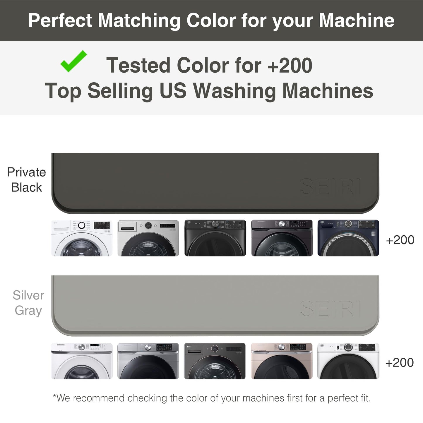 2 PACKS SEIRI Washer and Dryer Topper, 26" x 26" Silicone Dryer Top Protector Mats for Flat Top Surface Cover and Front Load Washing Machine Non-Slip Waterproof Laundry Topper Mat Large (Dark Gray)