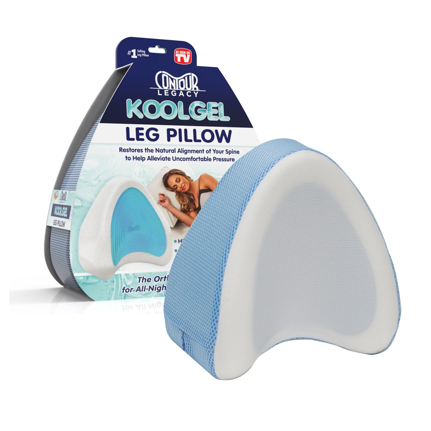 Contour Legacy Cool Leg & Knee Foam Support Pillow for Side Sleepers Soothing Relief for Back, Hips, Knees, Joints, Nerves & Muscles