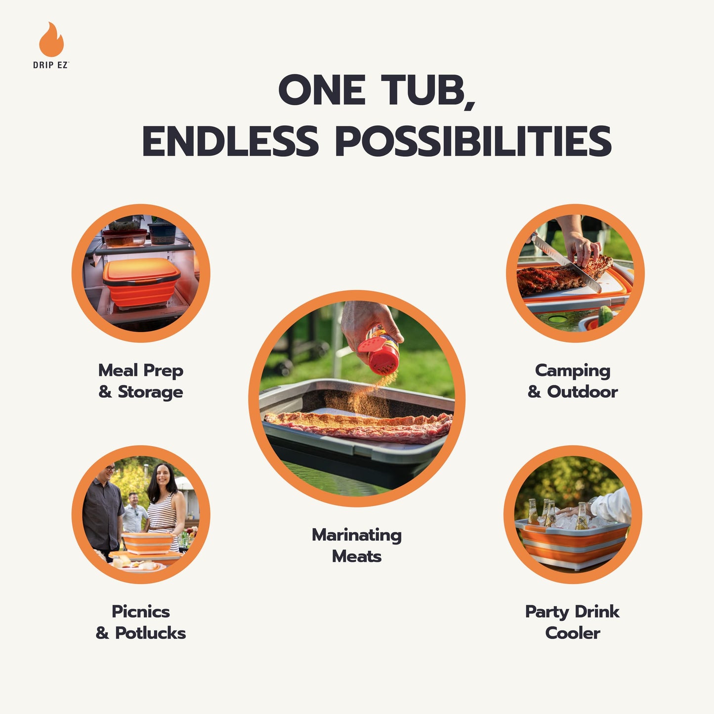 Drip EZ Collapsible BBQ Prep Tub - For Meal Prep Marinating Food Storage - Includes Cutting Board & Locking Lid - (1) OG - Green