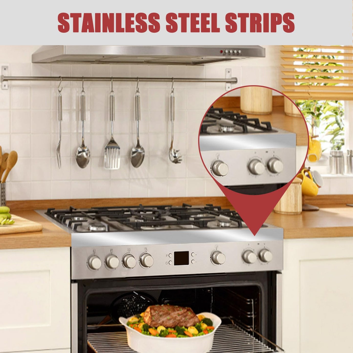 2 Pcs 304 Stainless Steel Strips, Brushed Self Adhesive Strip Metal Trim Strip, Finishing Sheet Metal Strips for Microwave/Oven/Range/Cooktop, 30" Long, 3" Wide Gap Filler for Kitchen Decor