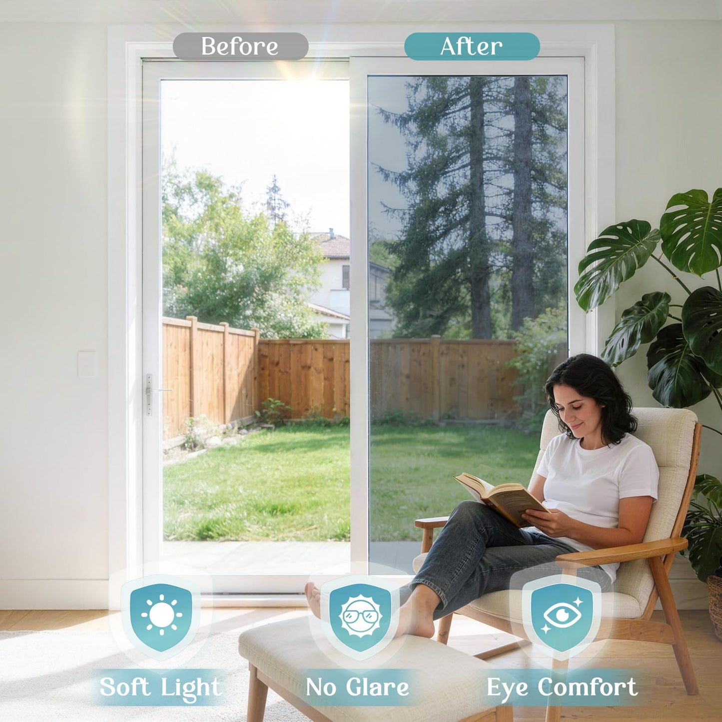 Haton Window Privacy Film One Way Window Tint for Home, Sun UV Blocking Heat Control Reflective Mirror Film, No Glue Static Cling See Out Not in Glass Door Covering, Silver, 29.5" x 157.4"