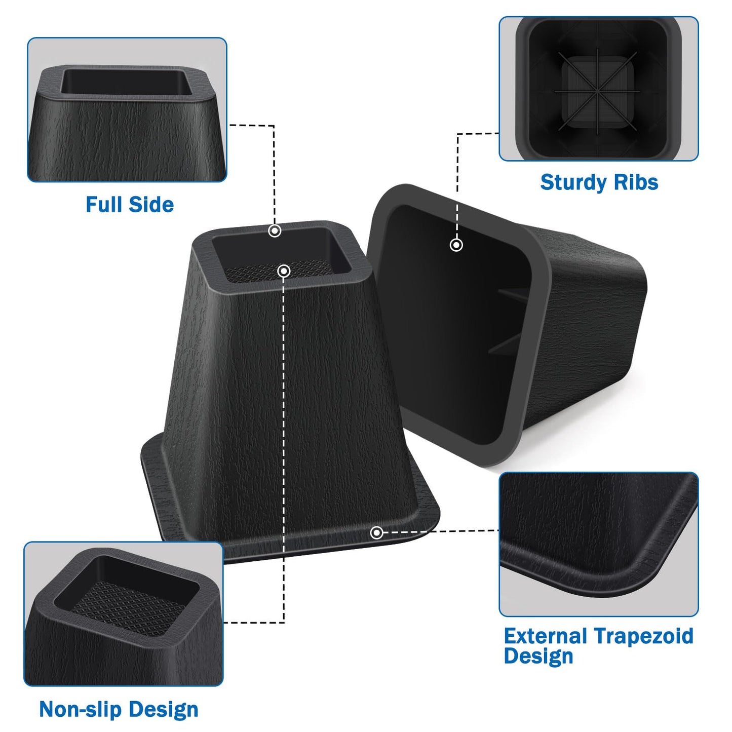 ANNKUT 6 Inch Heavy Duty Bed Risers, Furniture Risers for Desk, Chair, Table or Sofa, Couch Lift Risers, Supports up to 2200 lbs per Leg(6 Pack Black)