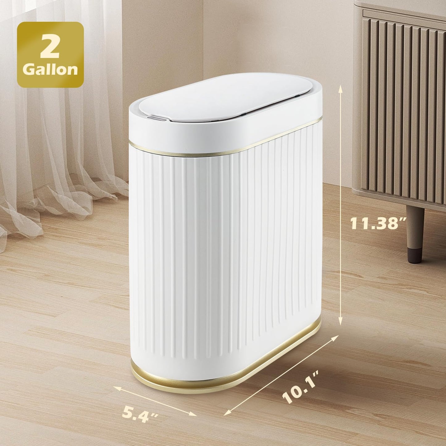 SYNCVIBE Bathroom Trash Can with Lid Automatic 2 Gallon Motion Sensor Garbage Bin, 7.5 Liter Smart Trash Bin Bathroom Decor, Plastic Garbage Can, Narrow Trash Can for Bedroom, Office, Living Room