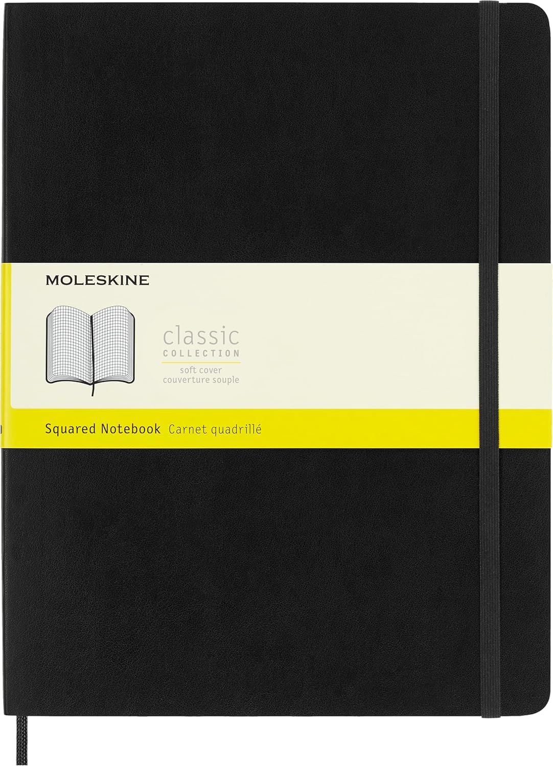 Moleskine Classic Notebook, Soft Cover, XL (7.5" x 9.5") Squared/Grid, Black, 192 Pages