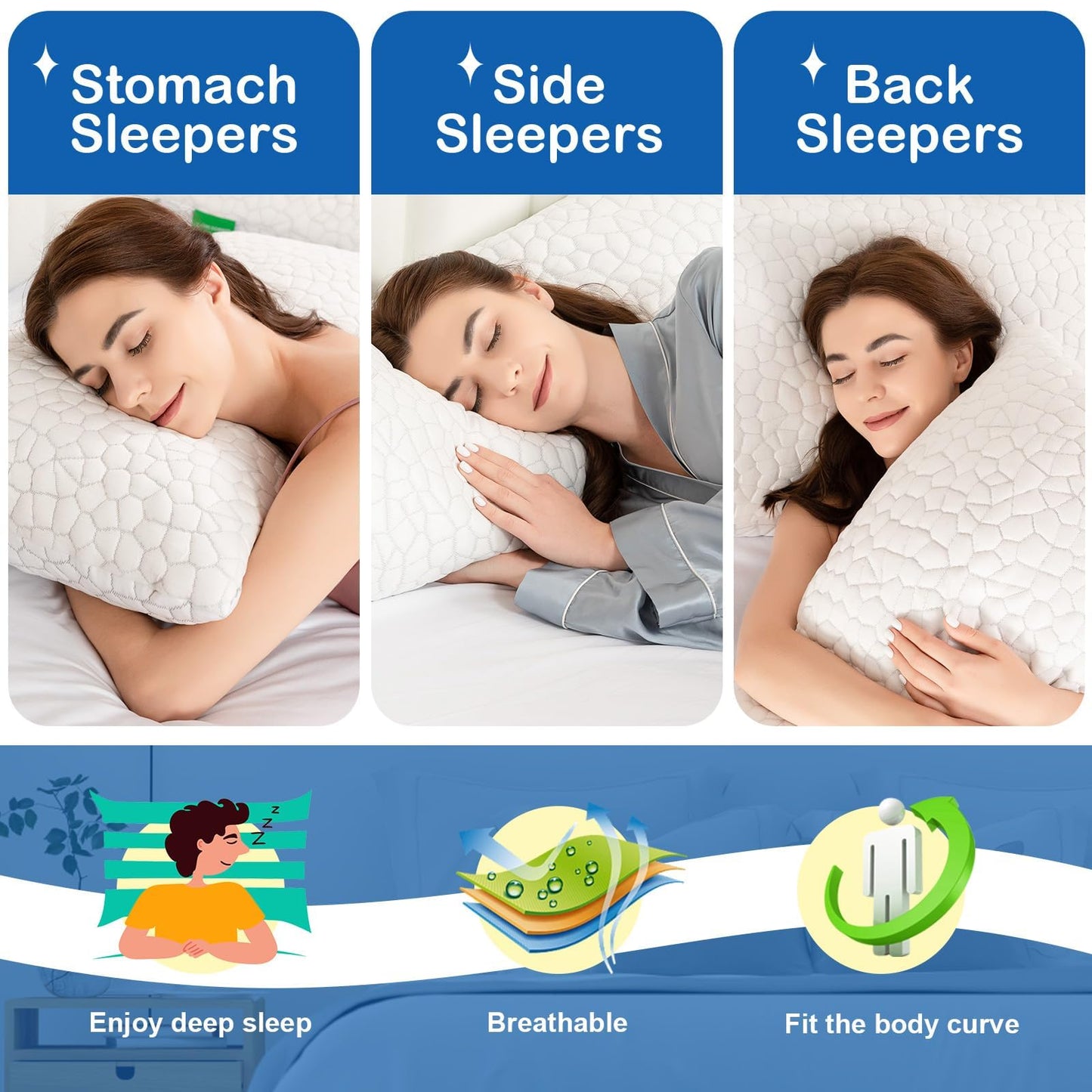Side Sleeper Pillow for Side and Back Sleepers -Cooling Cervical Neck Pillows for Neck and Shoulder Pain Relief, Adjustable Shredded Memory Foam Pillows King Size Set of 2, Bed Pillow for Adults