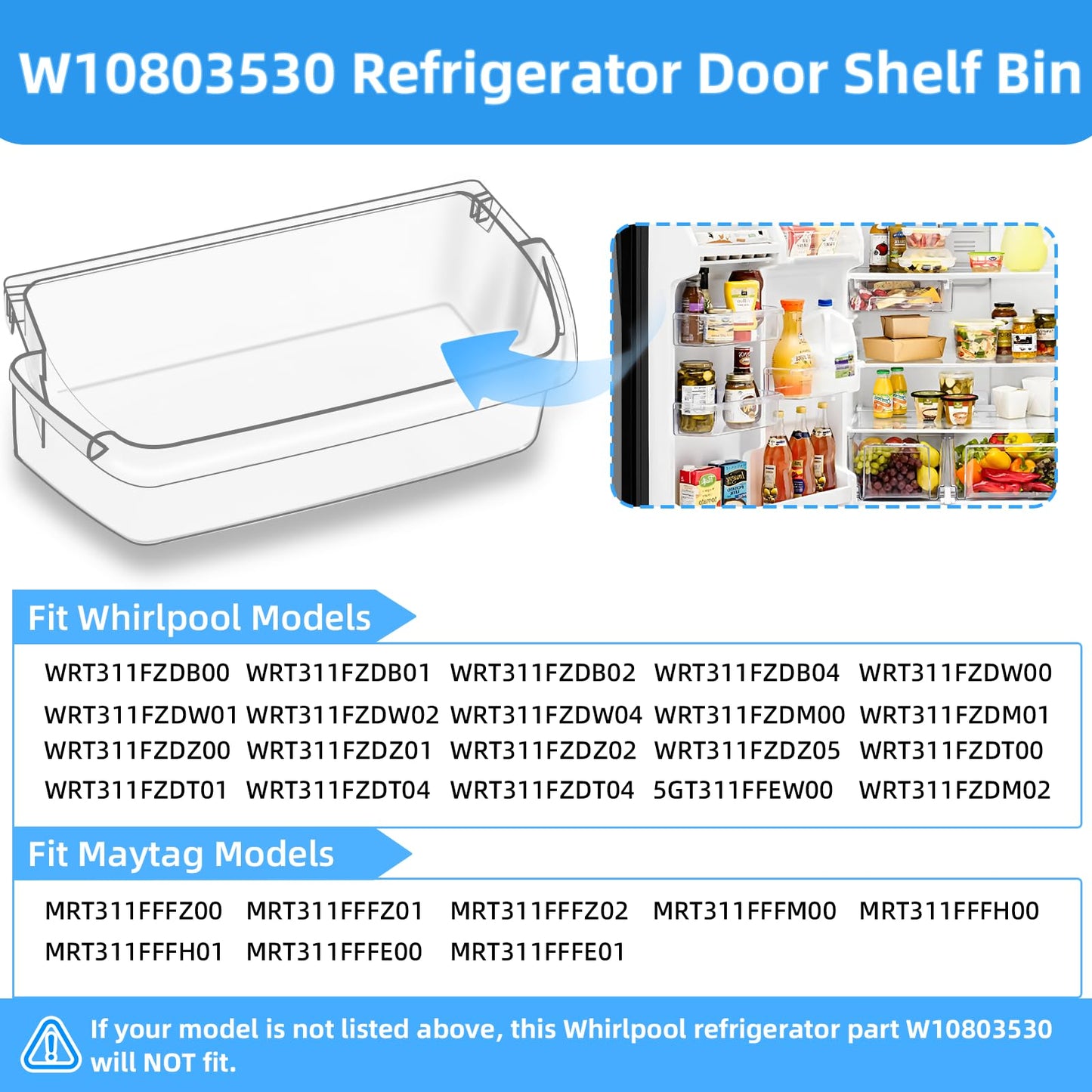UPGRADED W10803530 W10582649 Door Shelf Bin WRT311FZDW01 Parts Compatible with Whirlpool Refrigerator Door Shelf AP5982593 PS11703474 WRT311FZDW00 WRT311FZDM00 WRT311FZDM01 WRT311FZDW02 Door Shelves