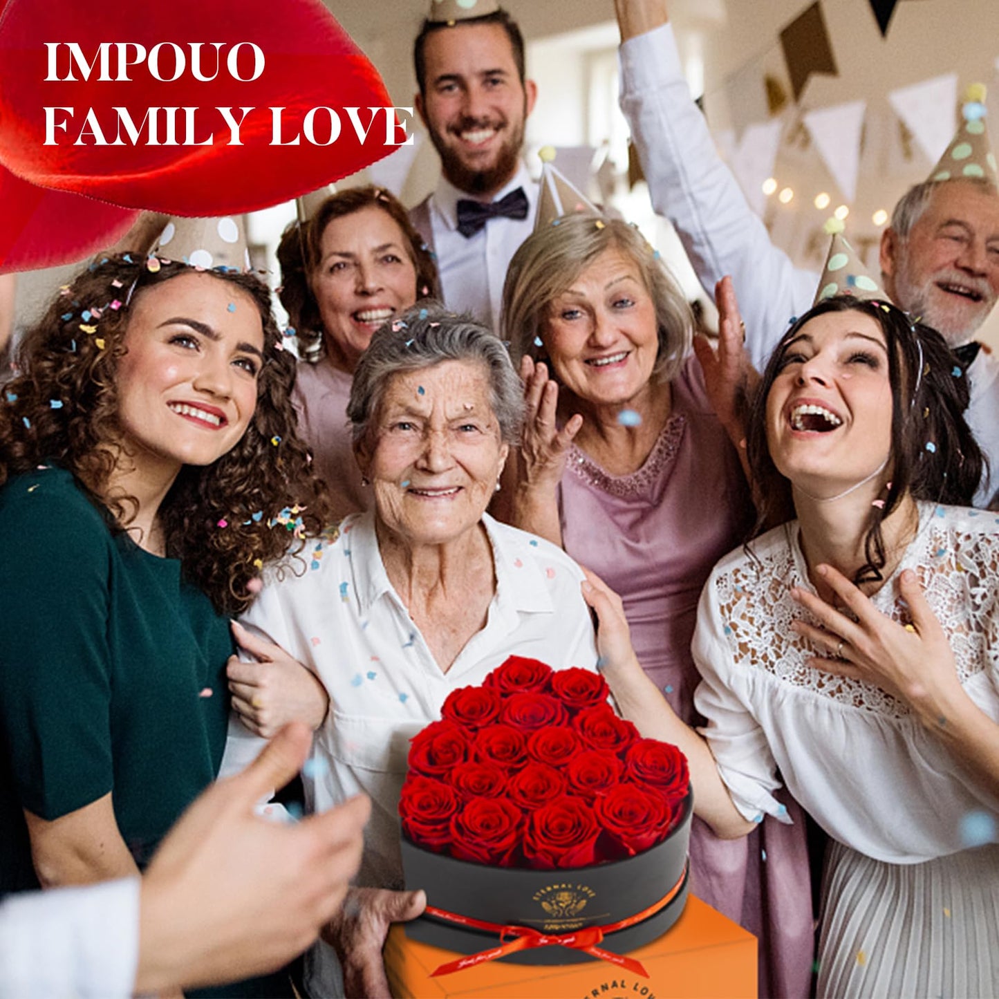 Impouo 16-Piece Preserved Rose Birthday Gifts for Women, Eternal Rose Preserved Flowers for Delivery Prime Mothers' Day, Valentine's Day, Christmas, Birthday - Red Roses