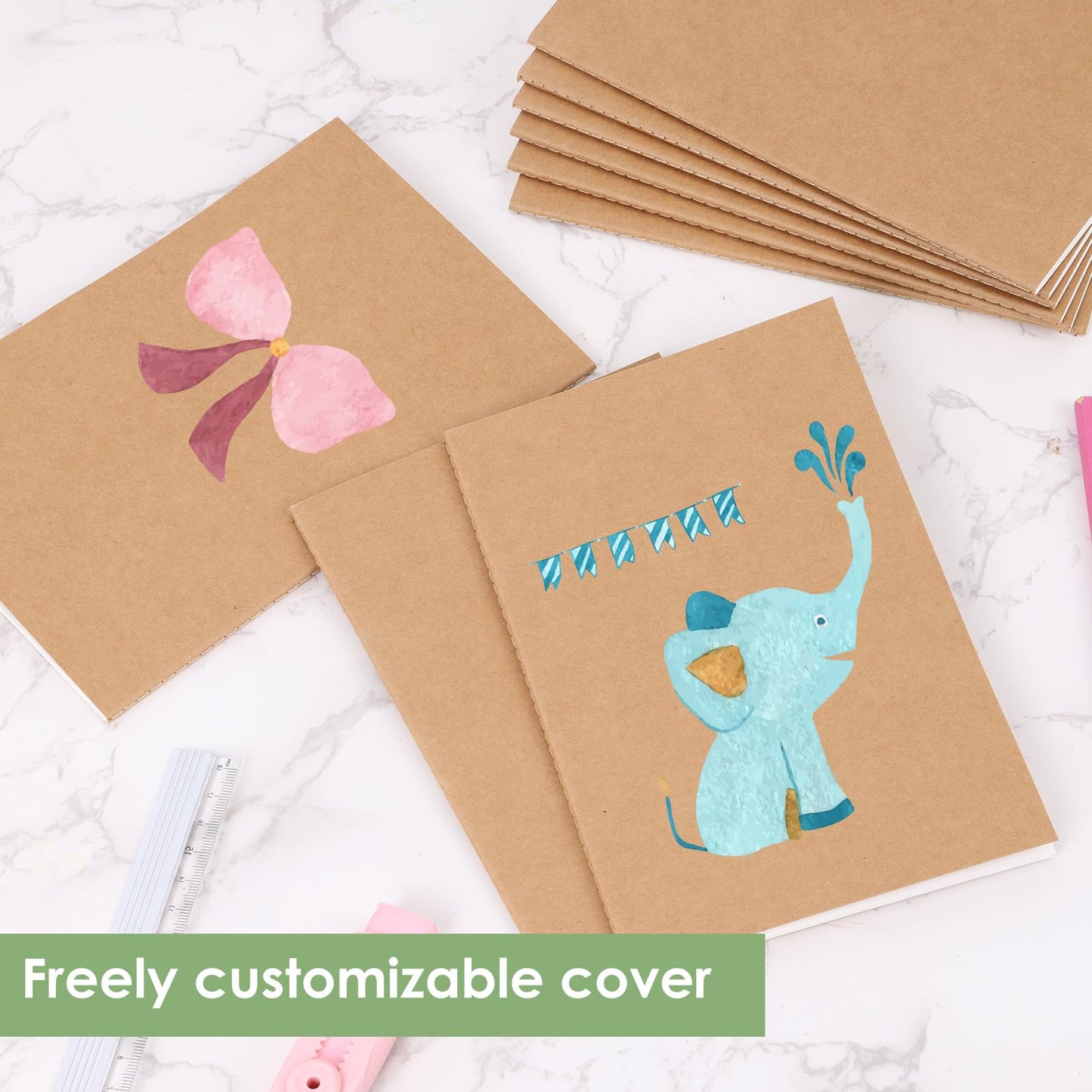 LABUK 100 Pack Blank Kraft Notebooks Journals A5 Sketchbook Drawing Pad Book for Kids Junk Journal, 60 Pages, 8.3 x 5.5 Inches