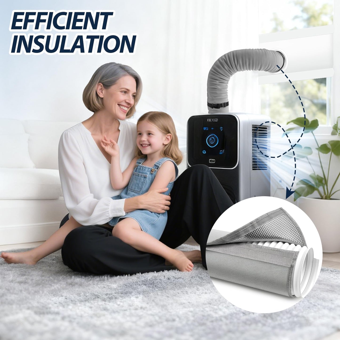 2PCS Portable Air Conditioner Hose Cover Wrap,Insulated AC Hose Duct Vent Cover Sleeve,3 Layer Insulation Exhaust Hose Wrap with Adjustable Strap for Portable AC Fits 5"-5.9" Dia Exhaust Hose Tube