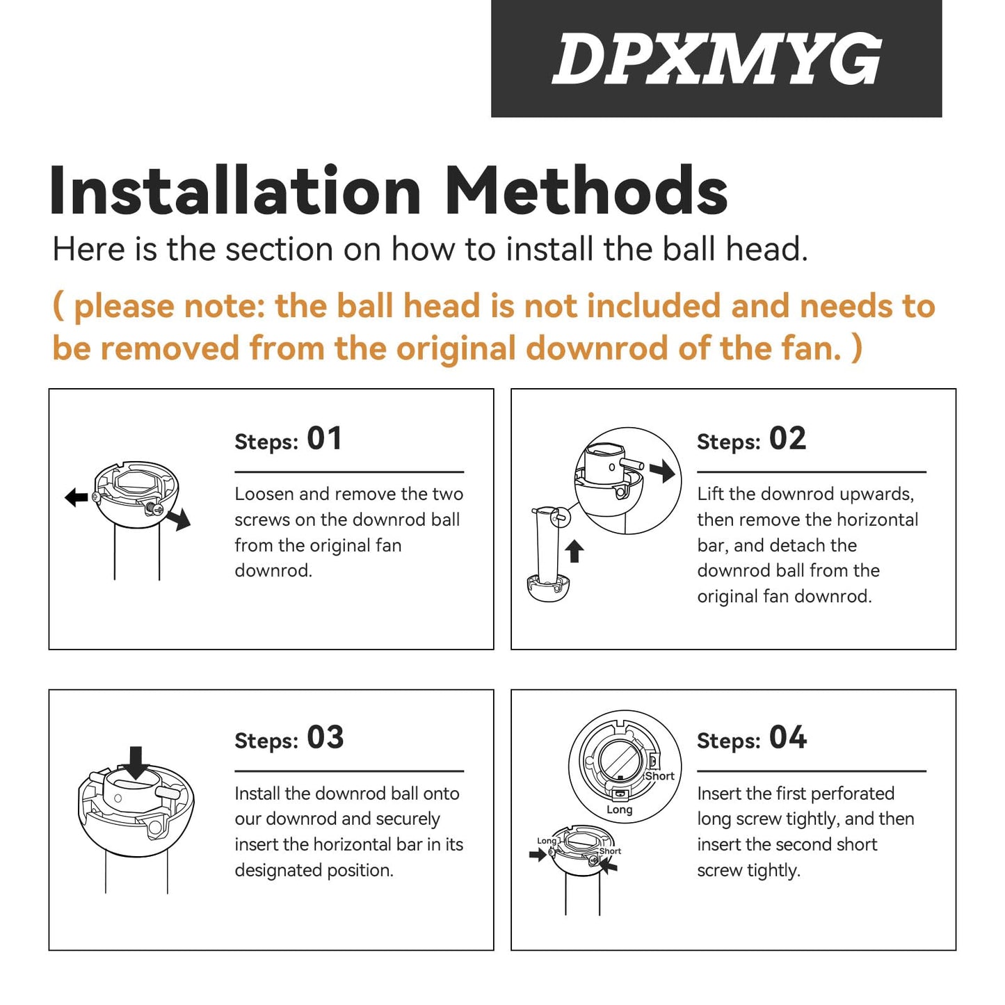 DPXMYG 48 inch Ceiling Fan Downrod, 4 FT Black Downrod for Ceiling Fan, 1 inch Outside Diameter, Boom Suitable for a Wide Range of Fans (Black, Not Threaded)
