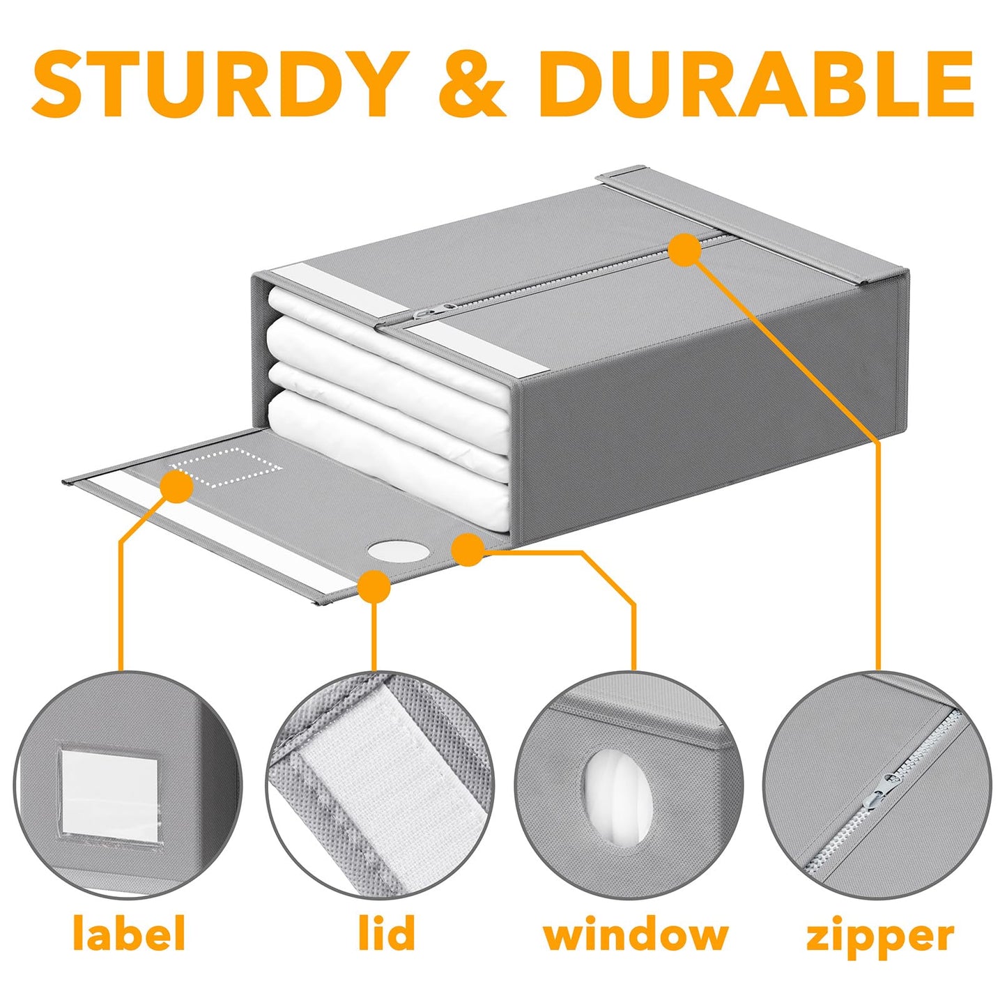 SpaceAid 6 Pack Bed Sheet Organizers and Storage, Foldable Sheet Organizer for Linen Closet, Sheets Set Folder Keeper with Window XL (Queen & King Size) Bedding Container (Gray, 6 Pack)