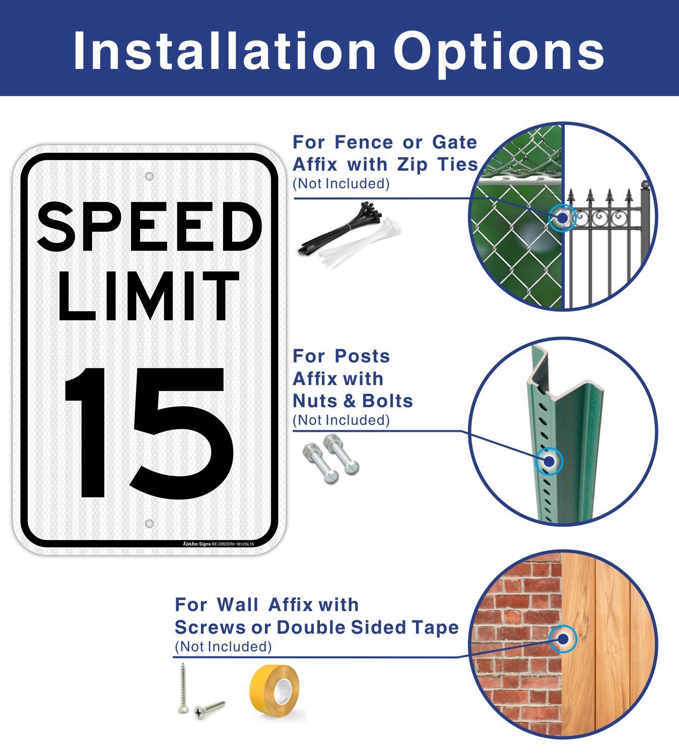 (4 pack) Speed Limit 15 MPH Sign, 18 x 12 Inches Engineer Grade Reflective Sheeting, Rust Free Aluminum, Weather Resistant, Waterproof, Durable Ink, Easy to Mount