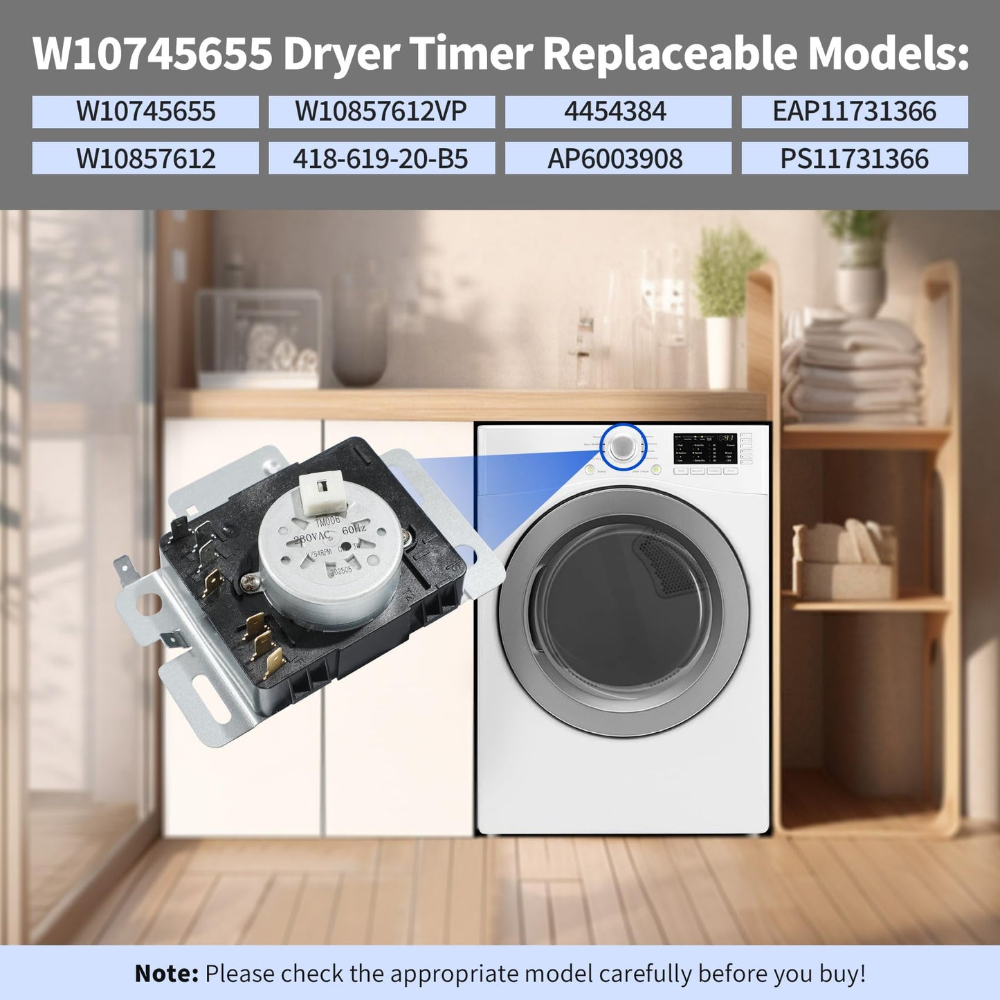 W10436308 W10745655 Dryer Timer, NED4655EW1 RED4516FW0 AED4675YQ0 AED4675YQ1 Dryer Timer, Compatible with Whirlpool, Admiral, Amana etc Brands, Replaces W10857612 418-619-20-B5 4454384 etc, OEM