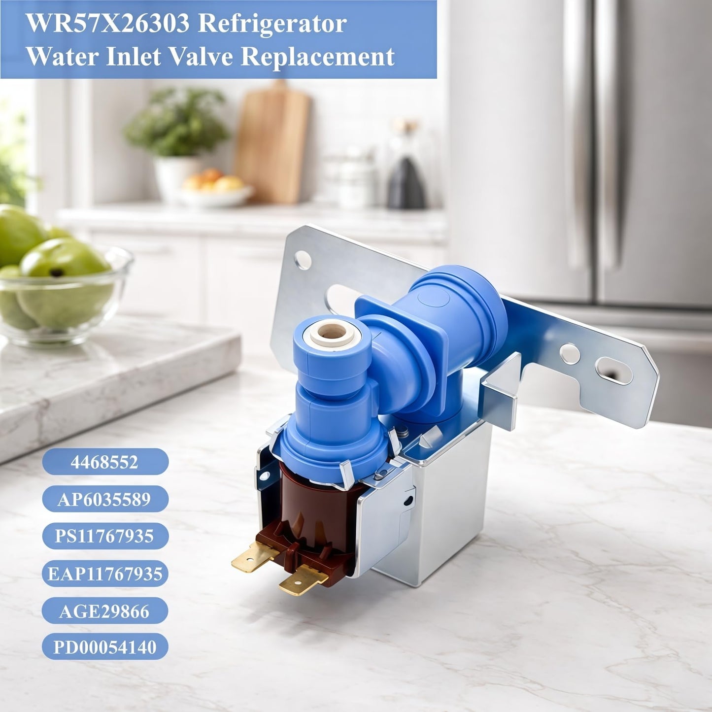 WR57X26303 Refrigerator Water Inlet Valve Compatible with GE Refrigerators, Fits CFE26KP2NBS1 GFE24JSKFFSS GYE18JMLAFES, Replace 4468552 AP6035589 PS11767935, Fixes Ice Maker & Water Dispenser Issues
