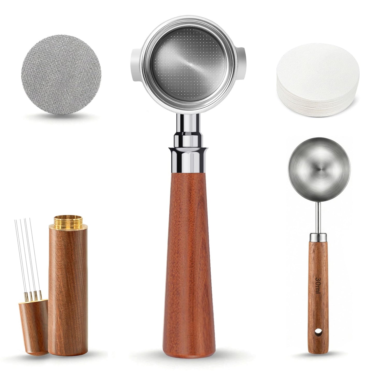 PELYN 51mm Bottomless Portafilter 2 Ears Fits DeLonghi Stilosa EC155/EC260, BCO430, ECP3120/3220/3420/3630, 5Pcs Espresso Portafilter Kit with WDT Tool, Puck Screen, Filter Papers & Coffee Scoop