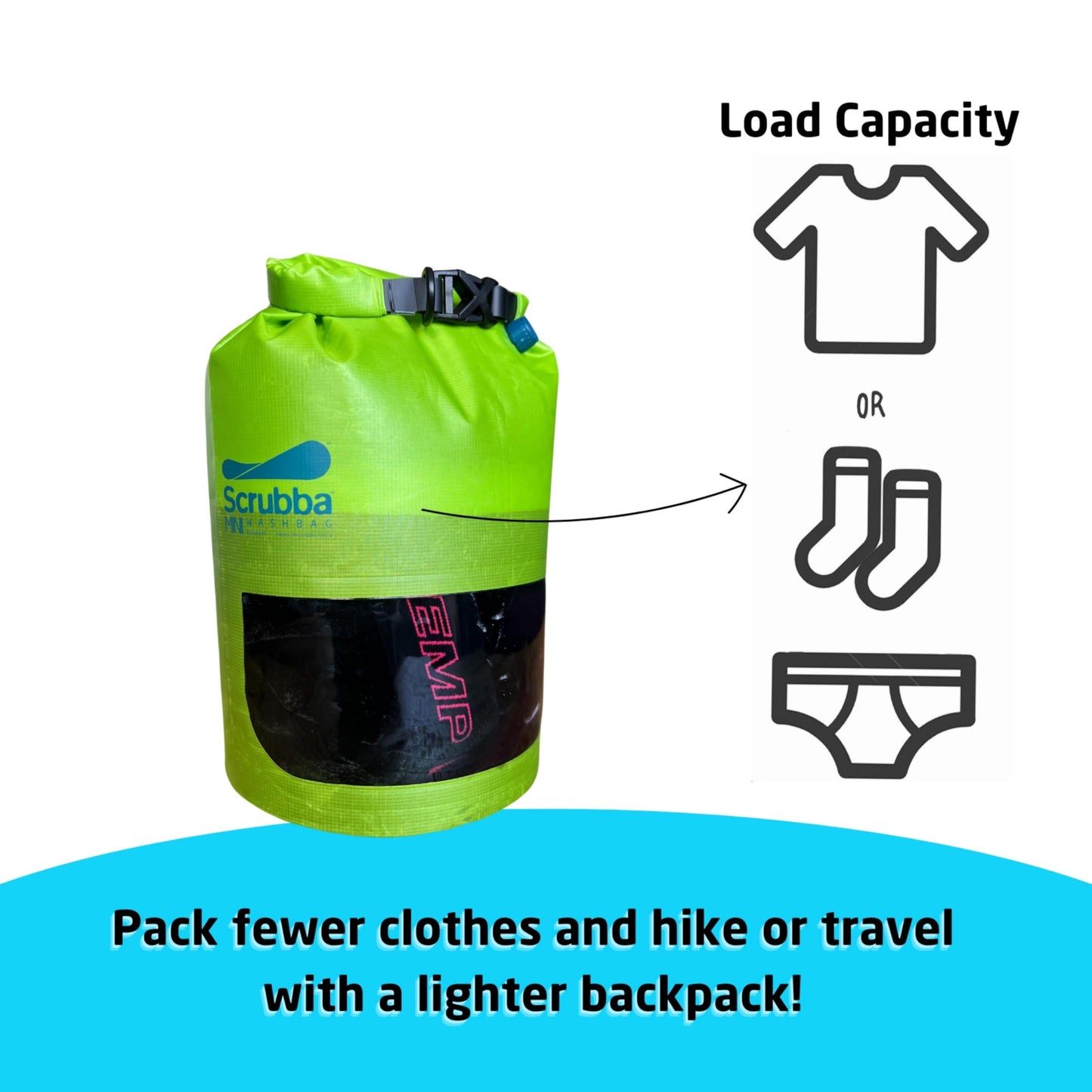 Scrubba MINI Wash Bag - Patented Washboard-in-a-Bag™ Ultra-Light Portable Manual Washing Machine for Travel, Camping, Backpacking & Cruise - Pack Light, Wash Clothes Anywhere in Minutes (3.0 oz)