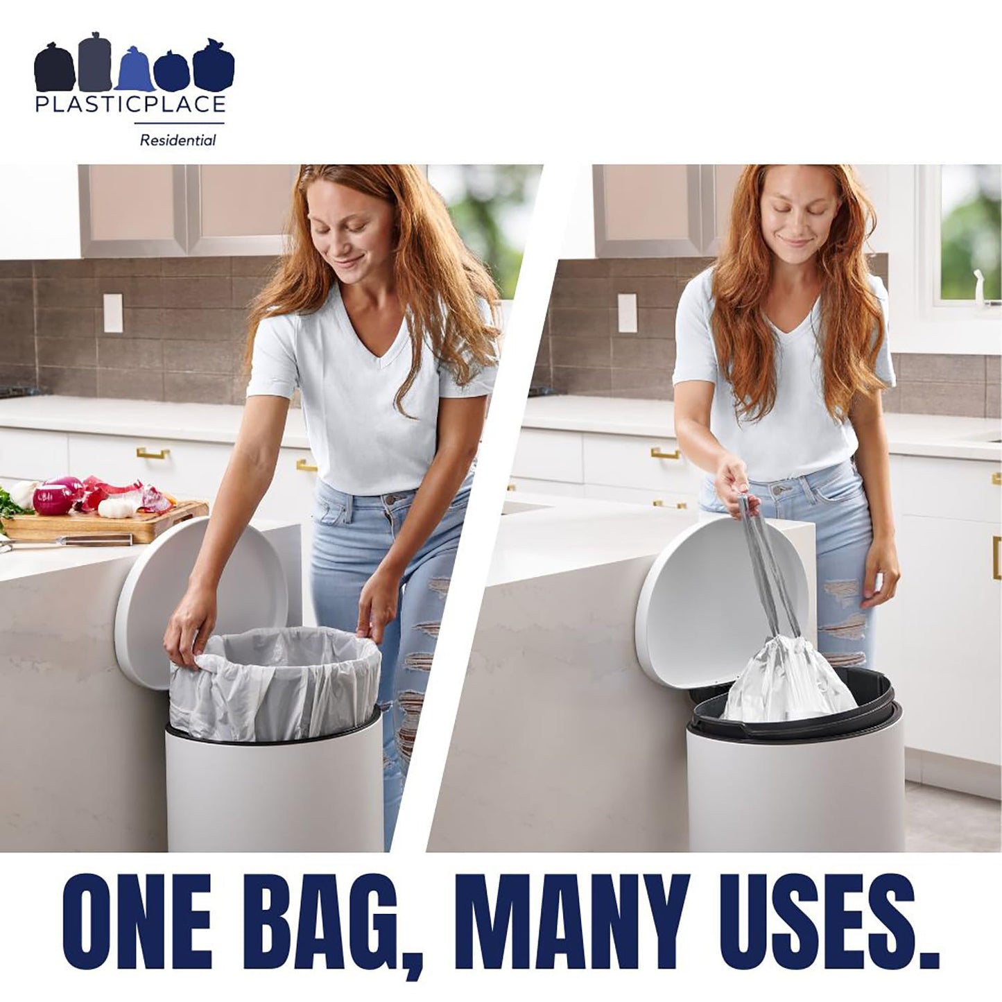 Plasticplace Custom Fit Trash Bags, Compatible with simplehuman Code G (200 Count) White Drawstring Garbage Liners 8 Gallon / 30 Liters, 17.5" x 28"