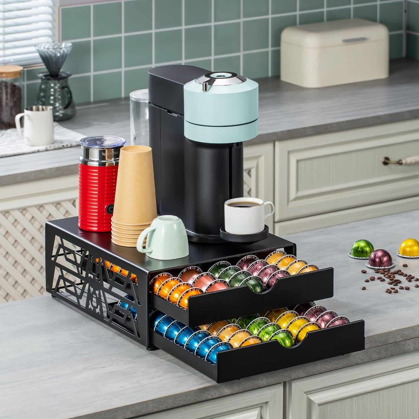 Rice rat for Nespresso Pods Holder Vertuo Pod Holder for Vertuoline Capsules (100 pods-2tiers)