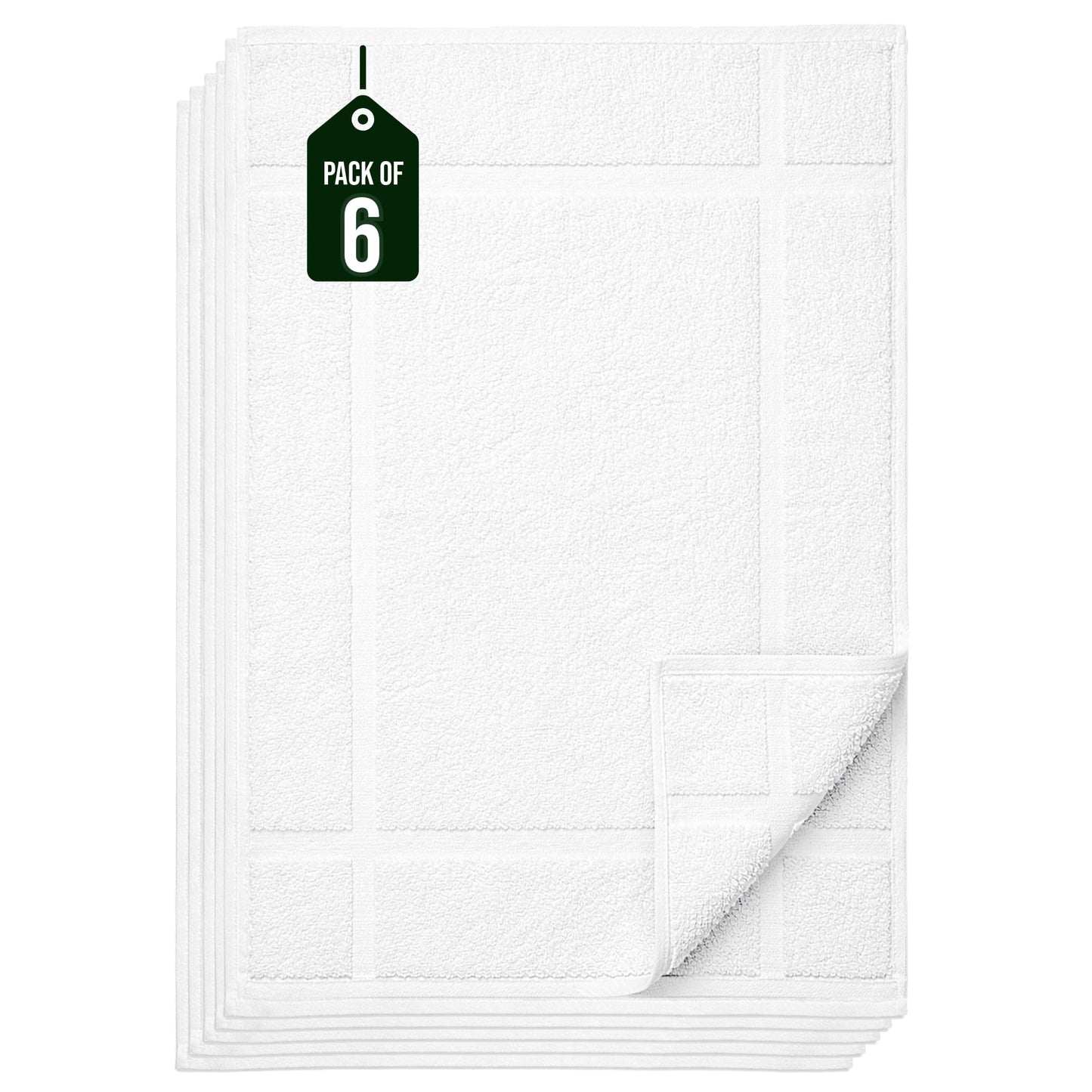Pearl Linens Pack of 6 100% Cotton Bath Mat Towels,18x25 inches, Soft & Absorbent Floor Towels for Bathroom, Not Bathroom Rugs, After Shower Mat, 781 GSM, Machine Washable, Airbnb Essentials, White