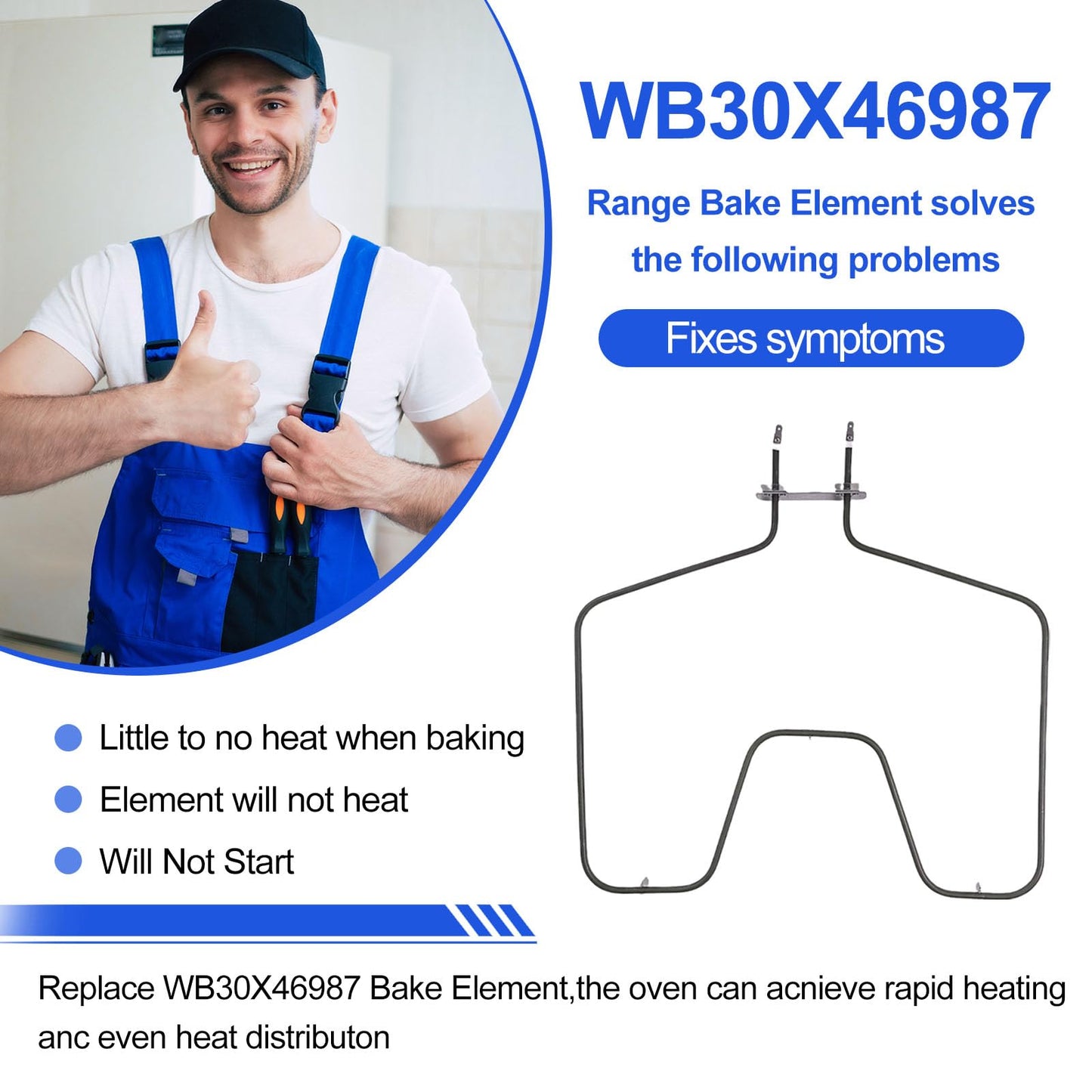 WB30X46987 Oven Heating Element Compatible with GE Hotpoint Kenmore.Replaces WB44K10001 WB44K10005 4984035 AP7216188 PS17626202 EAP17626202