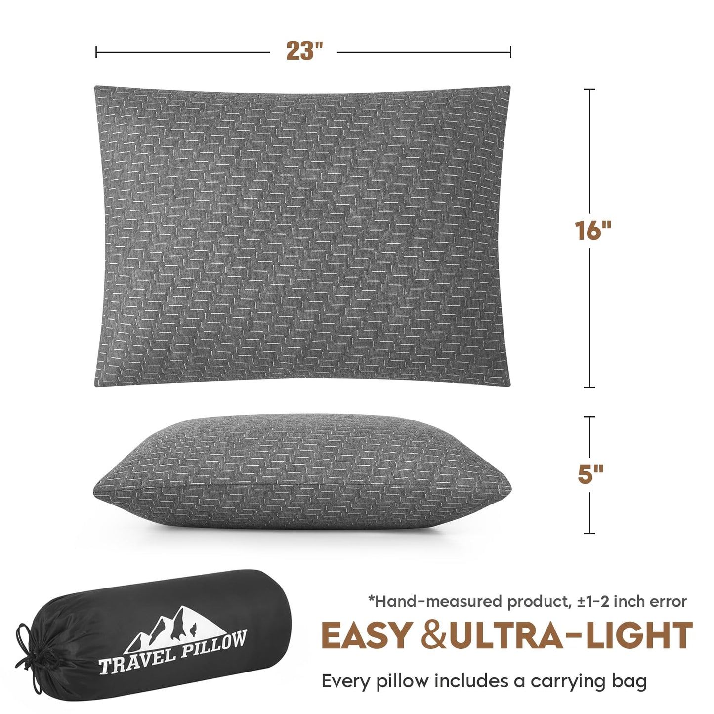 PEUJEW Travel Size Pillow, Compressible Memory Foam Pillow, Camping Pillow Breathable Cover for Travel Airplane Car Hiking Camping Outdoor