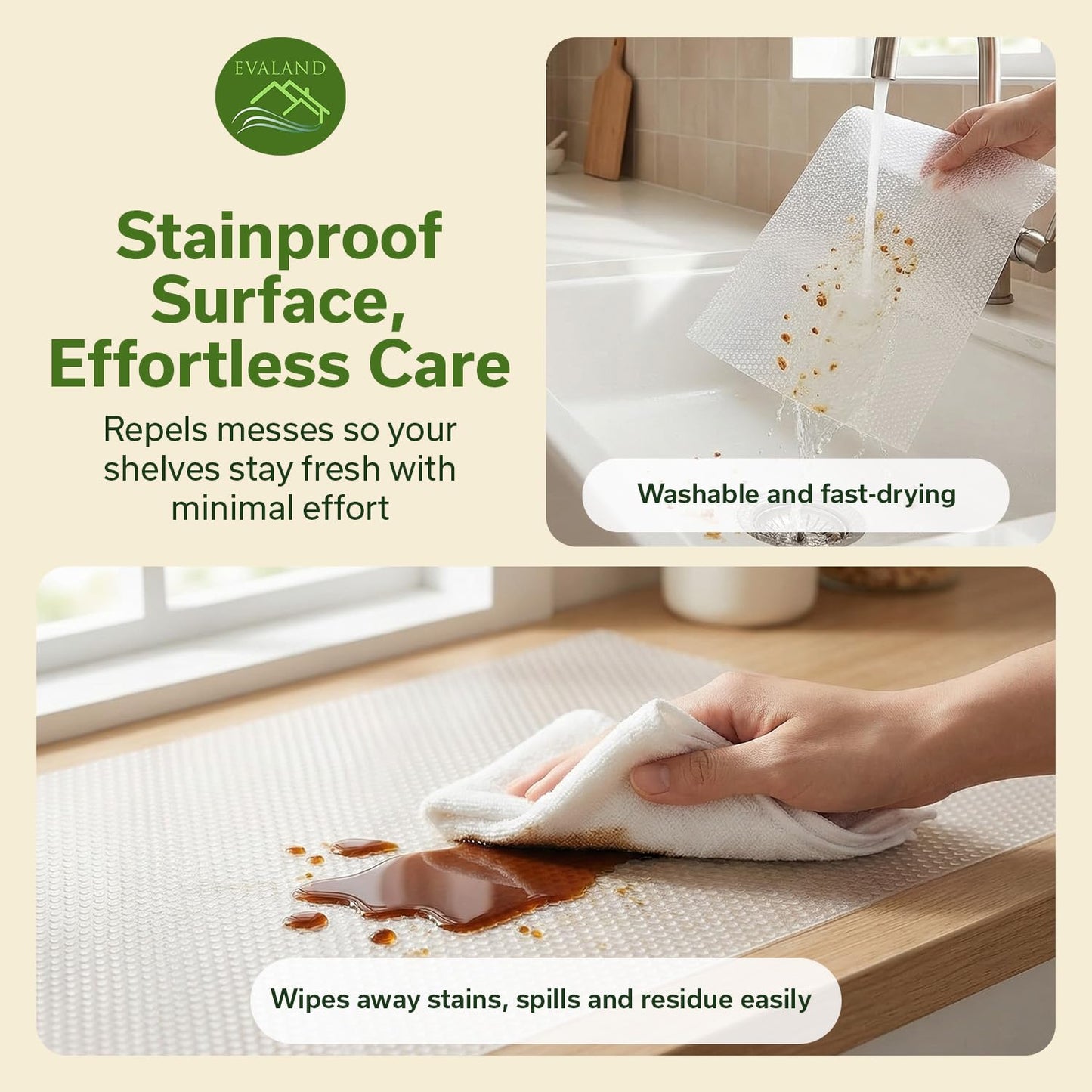 EVALAND Shelf Liners for Kitchen Cabinets Non-Adhesive 19.6" x 33 FT Clear Drawer Liner Non Slip, Washable Cabinet Liner, Waterproof Shelf Liners for Cabinets, Refrigerator Bathroom Pantry - Thickened