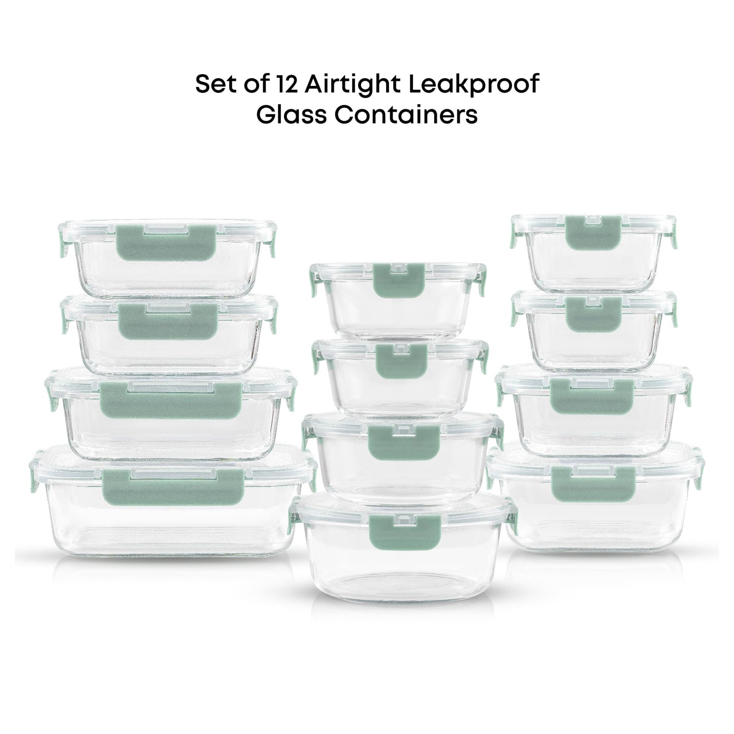 JoyJolt 24pc Borosilicate Glass Storage Containers with Lids | 12 Airtight/Freezer Safe Food Storage Containers for Pantry and Kitchen | Meal Prep Container for Lunch | Glass meal Set