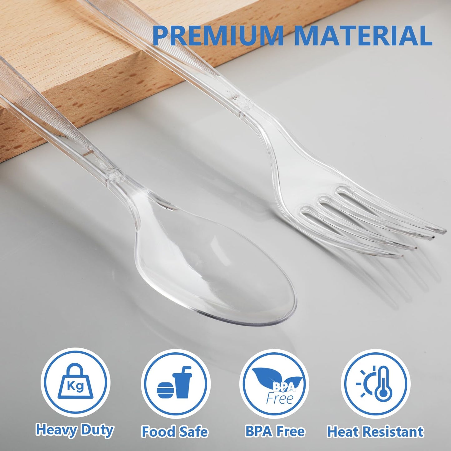 SACATR 1000 Count Plastic Silverware Heavy Duty -500 Forks, 500 Spoons，BPA-Free,Heat Resistant Disposable Plastic Spoons Bulk, Solid Durable Premium Cutlery for Parties, Events and Everyday Use