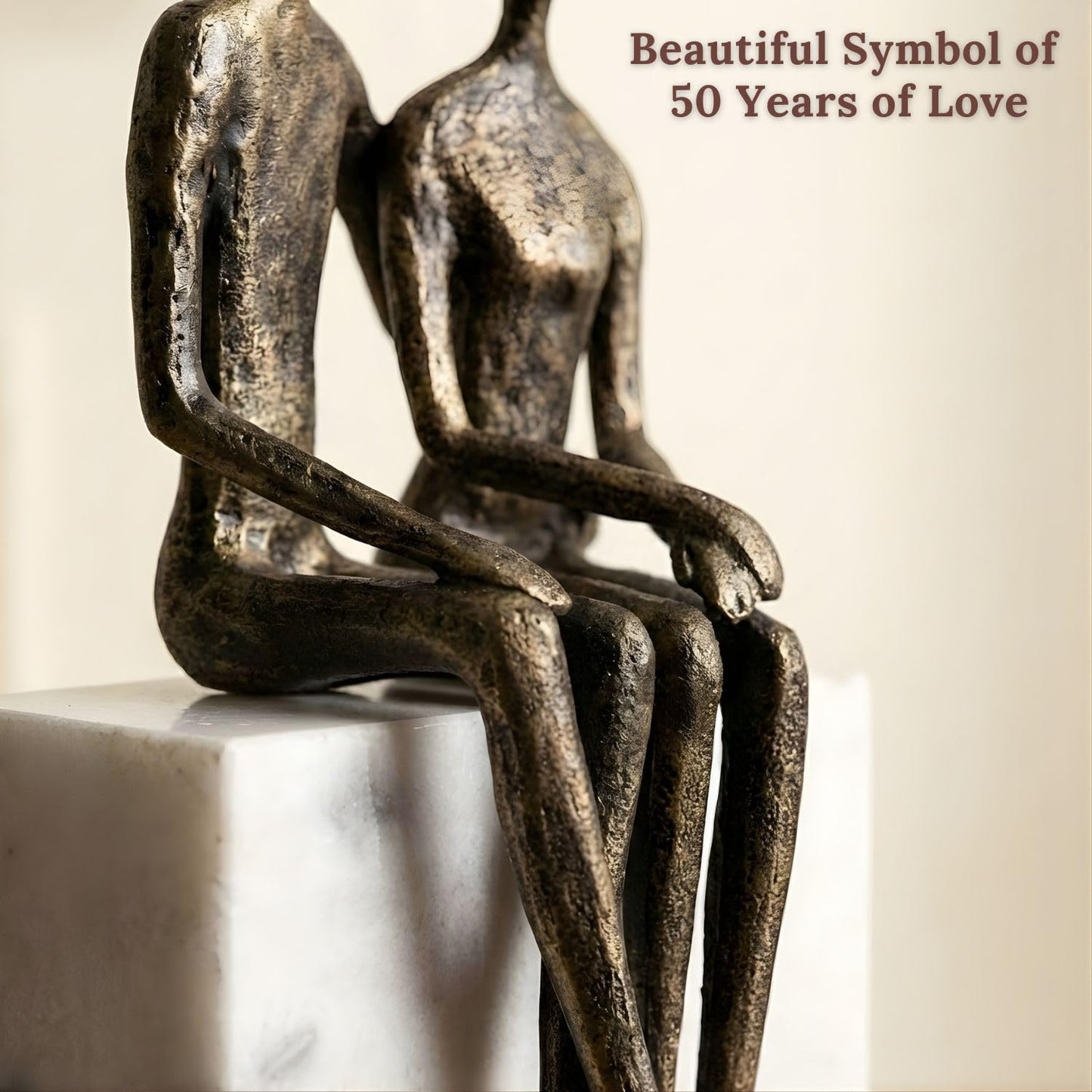 DCAPILLA 50th Wedding Anniversary Couple Gifts - Iron Couple Sculpture on Marble Rock - Keepsake with Poem Card and Engraved Plaque