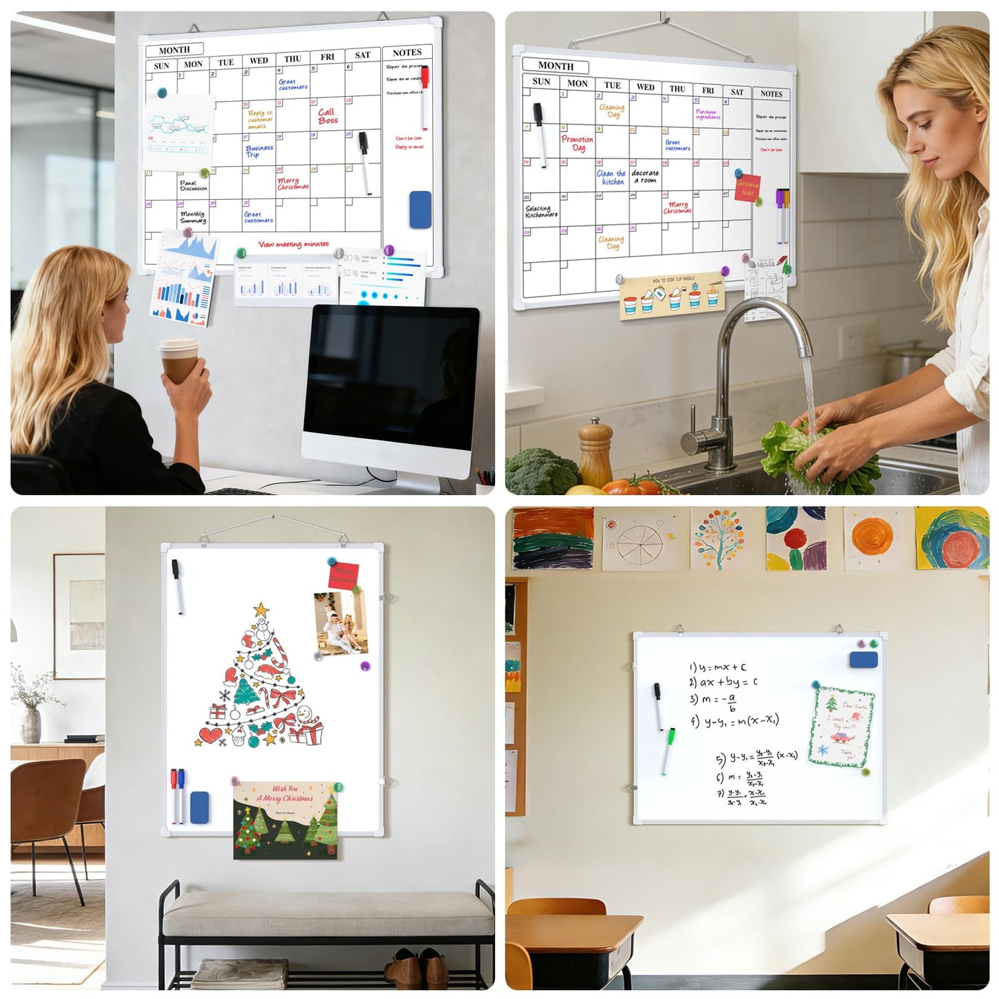 MaxGear Monthly Calendar Dry Erase Board for Wall, 24"x18" Magnetic Double-Sided White Board, Hanging Whiteboard for Planning, Drawing, Memo, to Do List, School, Home, Kitchen, Office