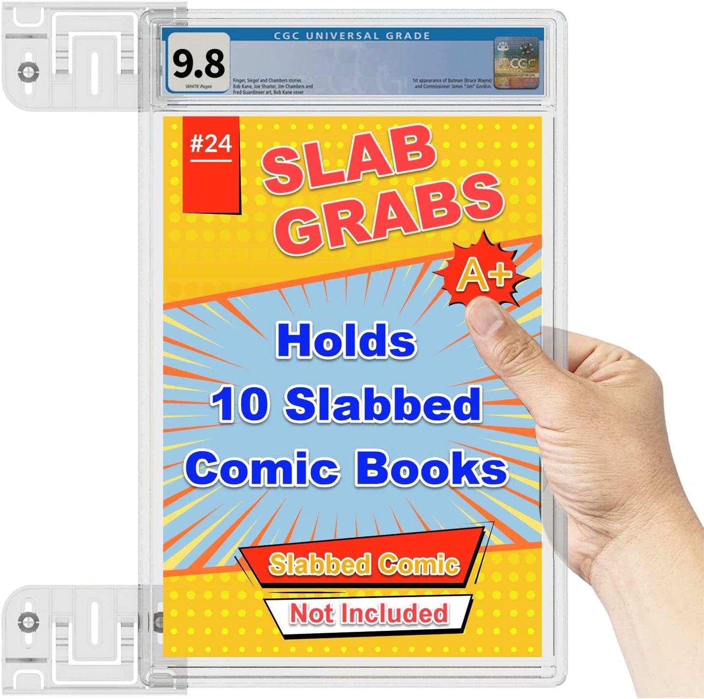 Hello LLamas SlabGrabs-Standard Fit 20-Piece Comic Wall Mount (Holds 10 Slabs), Active-Grip Security Lock, Heavy Duty Clear Display for PSA & Pre-2024 CGC – Not for Thick Slabs