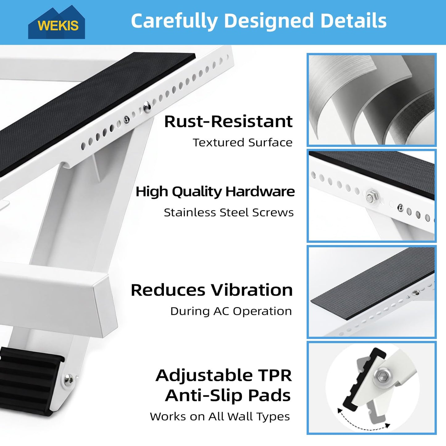 Window AC Support Bracket, No-Drill No-Tool Air Conditioner Support Bracket Adjustable Wall Mount, Heavy Duty Steel Holds Up to 300lbs, Fits Single Or Double Hung Windows, White