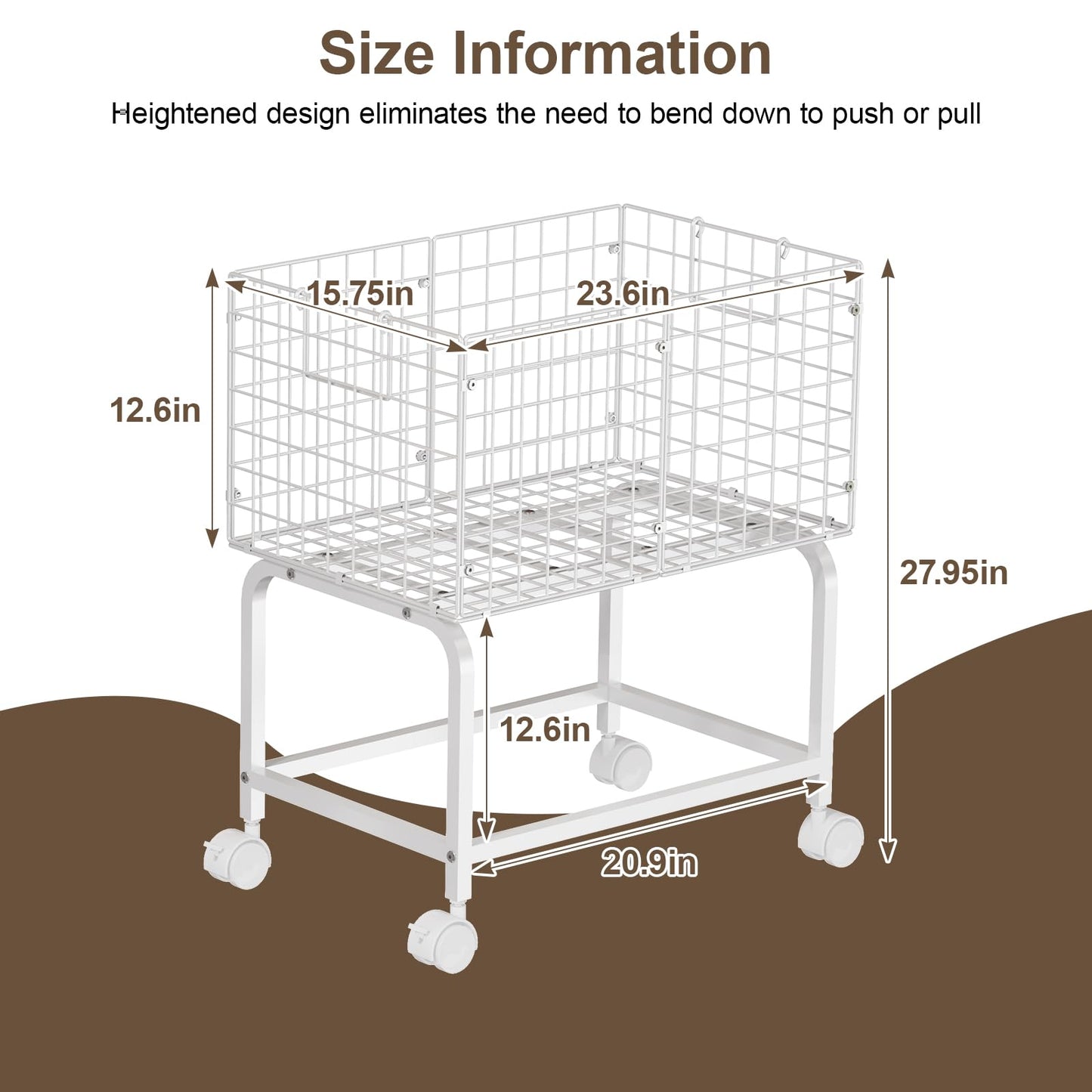 Wire Laundry Cart with Wheels,80L Rolling Laundry Basket Trolley with Pull Handle,White High Laundry Basket Cart for Laundry Room,Bathroom,Bedroom-White(23.6 * 15.75 * 28inch)