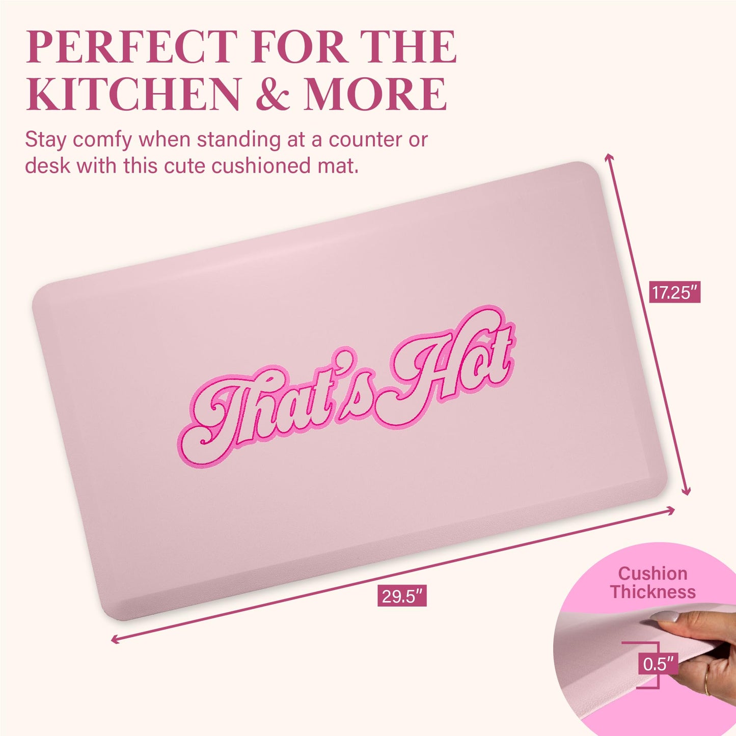 Paris Hilton Anti-Fatigue Kitchen Mat, Cushioned Comfort Mat with Anti-Slip Base, That’s Hot Design, 29.5-Inch x 17.25-Inch, Pink