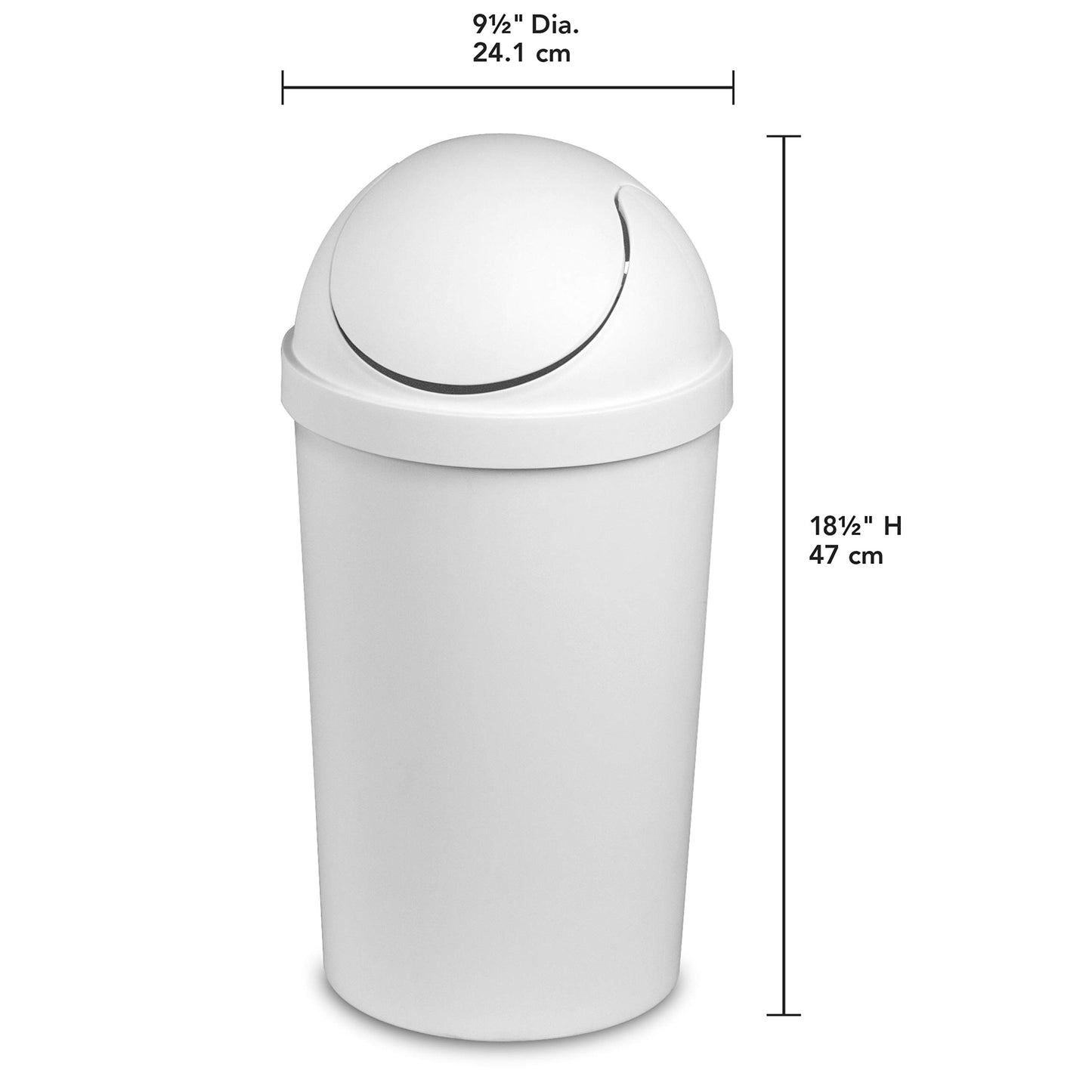 Sterilite 3 Gallon Round SwingTop Wastebasket with Lid, Small Plastic Trash Can for the Bathroom, Bedroom, Dorm or Home Office, White, 6-Pack