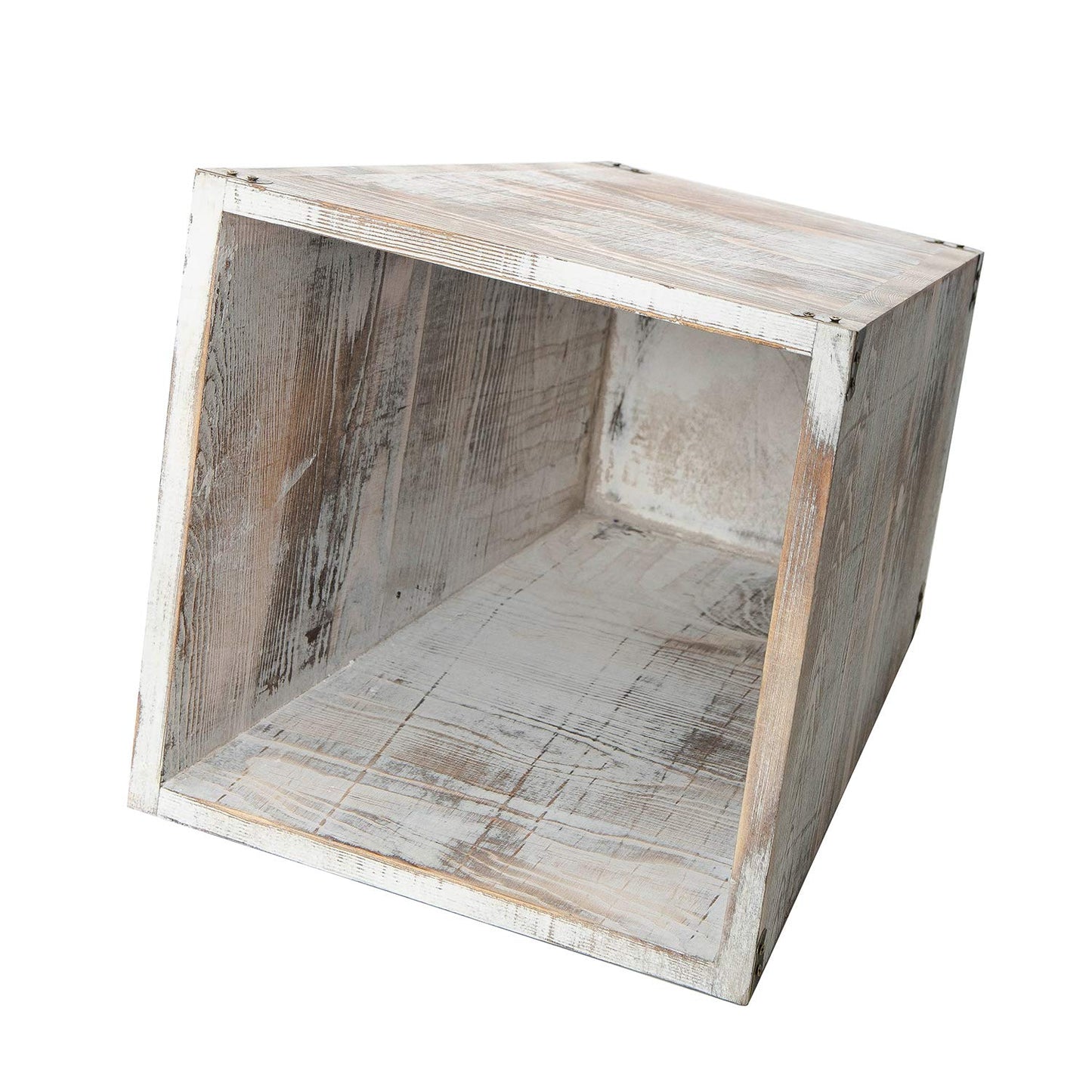 ExoLiry Rustic Whitewashed Torched Wood Square Waste Basket Recycle Bin Trash Can Decorative Metal Brackets Whitewashed Wooden Garbage Container Ash Holder Bedroom Living Room Home Office