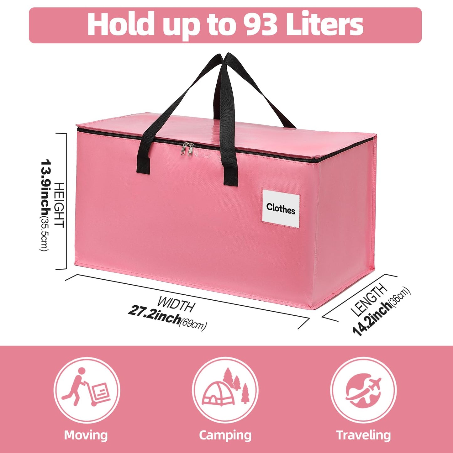 YEUEYS 6 Pack Extra Large Heavy Duty Moving Bags with Reinforced Zipper & Wide Carrying Handles, Durable Storage Totes for Clothes Packing, College Dorm, Travel & Home Organization, Pink