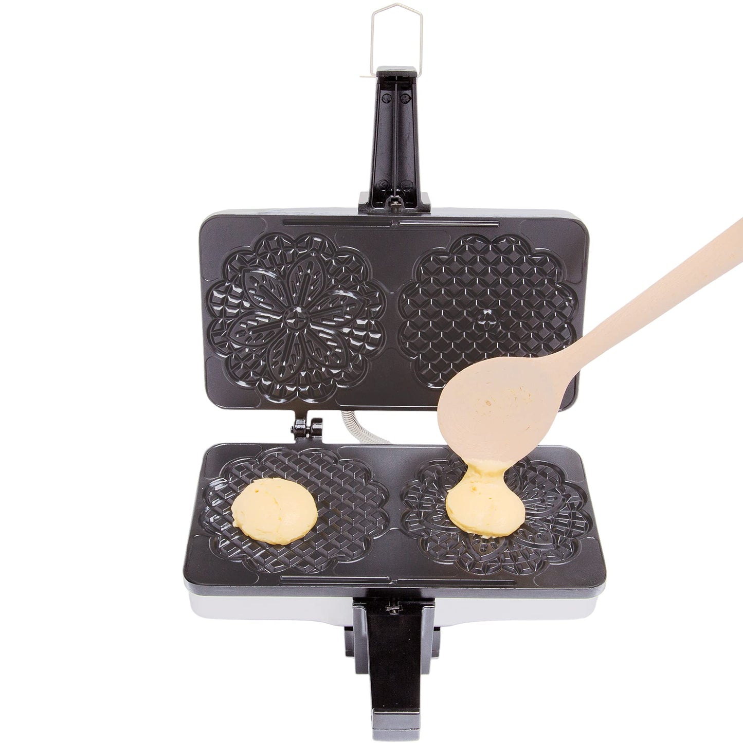 Pizzelle Maker- Non-Stick Electric Baker Press Makes Two 5-Inch Cookies at Once, Even Heating Plates- Must Have Party Baking Supplies- Italian Dessert Treat Making with Recipe Guide- Gift for Her