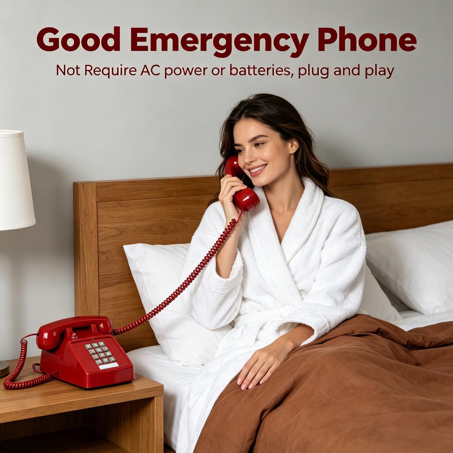 YOPAY Single Line Corded Desk Telephone, Home Emergency Intuition Amplified Retro Phone, Classic Dial Button Phone, Red