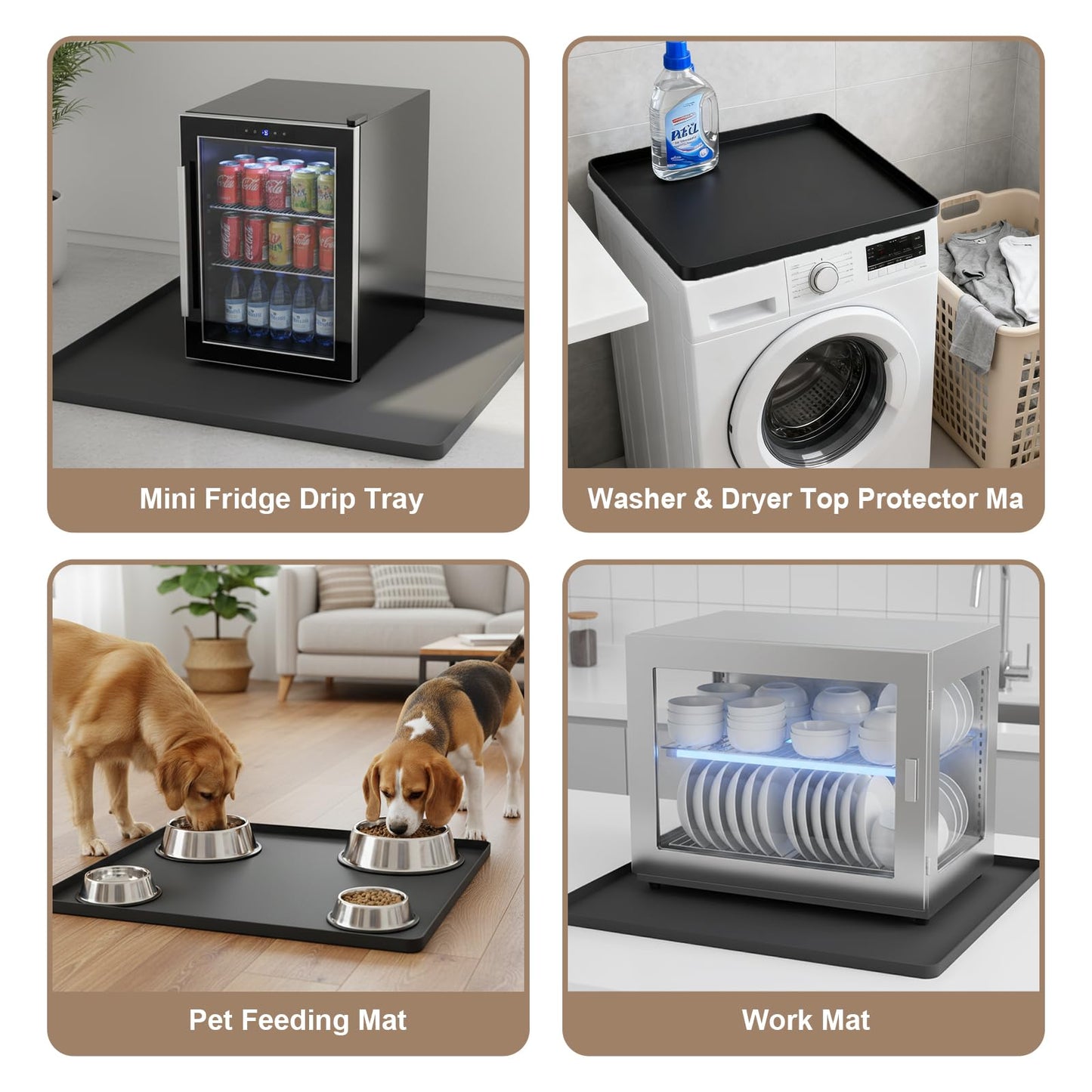 Mini Fridge Stand with Silicone Drip Tray Mat, Adjustable Height 9"-10.2" Washer Dryer Pedestal Stand with Stainless Steel Feet, Universal Appliance Base for Mini Fridge, Washing Machine, Dorm Room