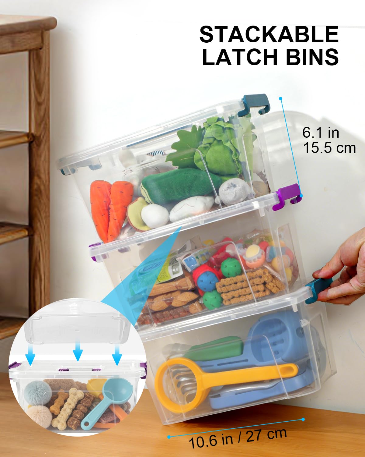 AREYZIN Plastic Storage Bins with Lids 6 Pack,7 Quart Stackable Storage Containers with Buckle Latches, Heavy Duty Clear Organizer Bins for Home Office Supplies, Craft & Toy Storage, BPA-Free,Purple