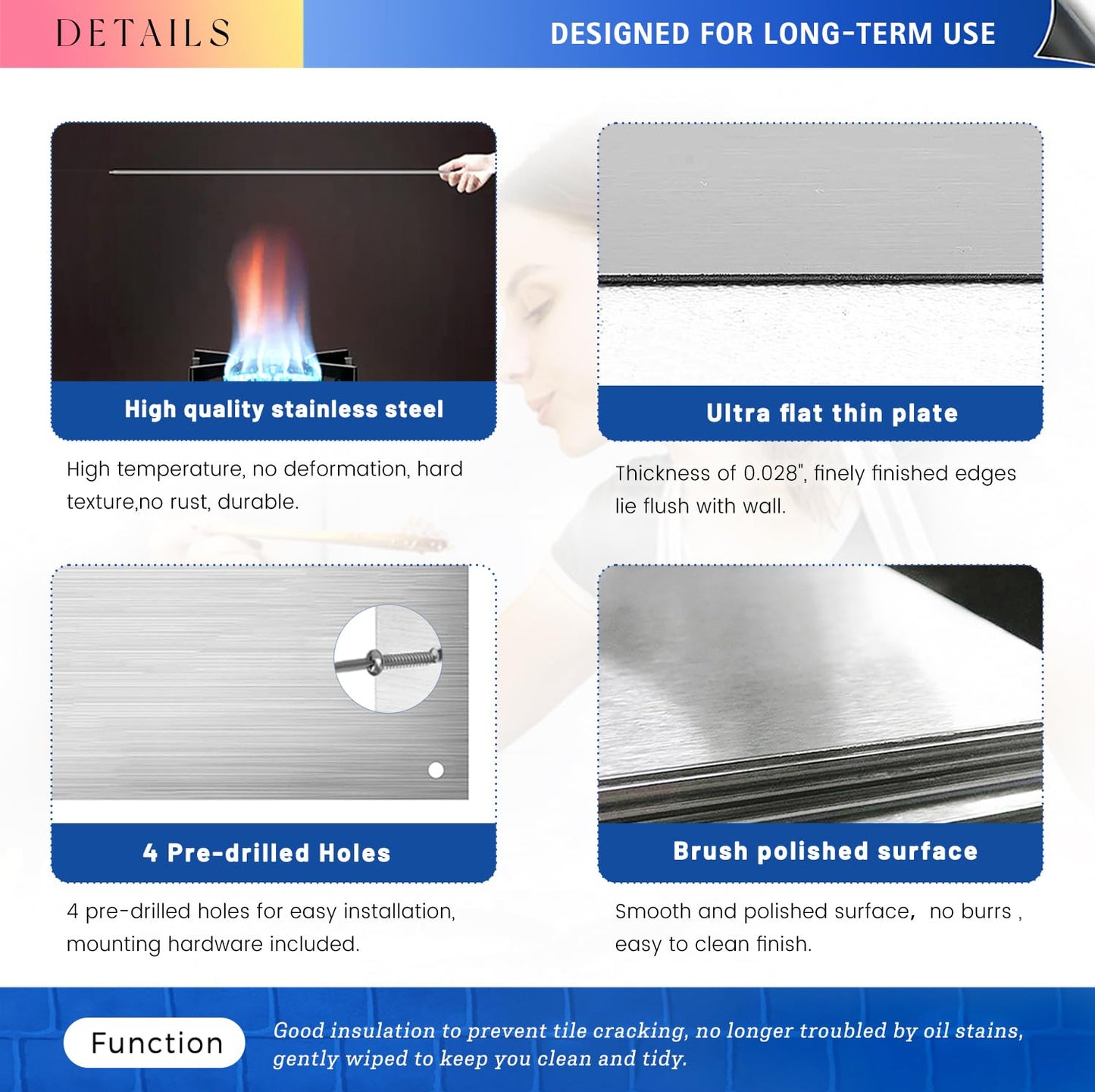 Stainless Steel Backsplash for Stove 24"x30" Stove Backsplash Protector for Wall Metal Range Splash for Kitchen Wall with Screw Included（0.0276" Thick)